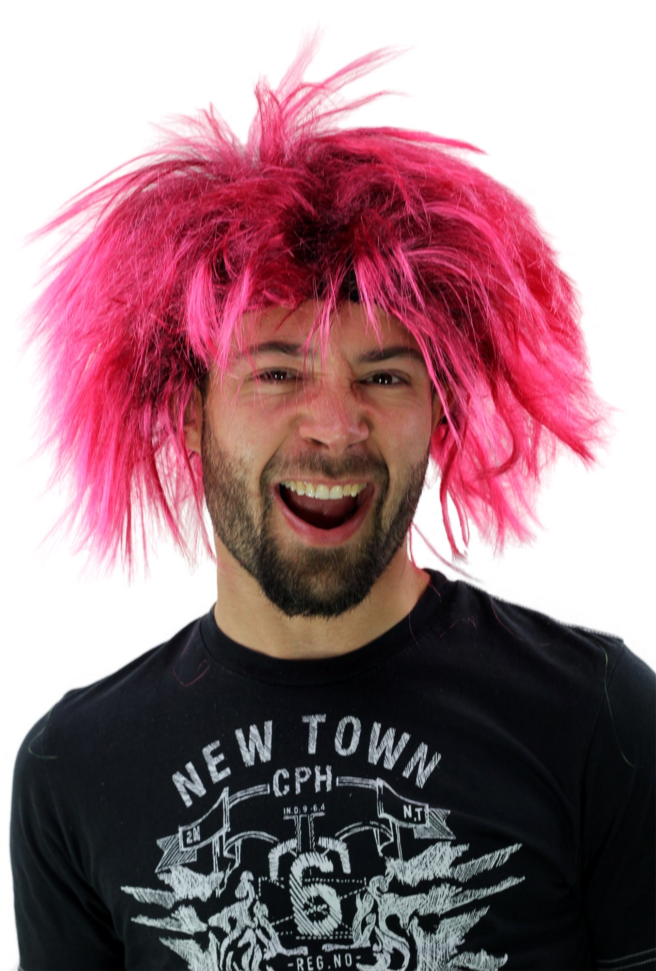 günstige Party Perücke, 80er Jahre Perücke Punk Glam Schwarz-Pink PW0078, Ansicht 6, WIG ME UP: Ihr Perücken Online Shop wellige Party Perücke sonstige kurze Haare Unisex