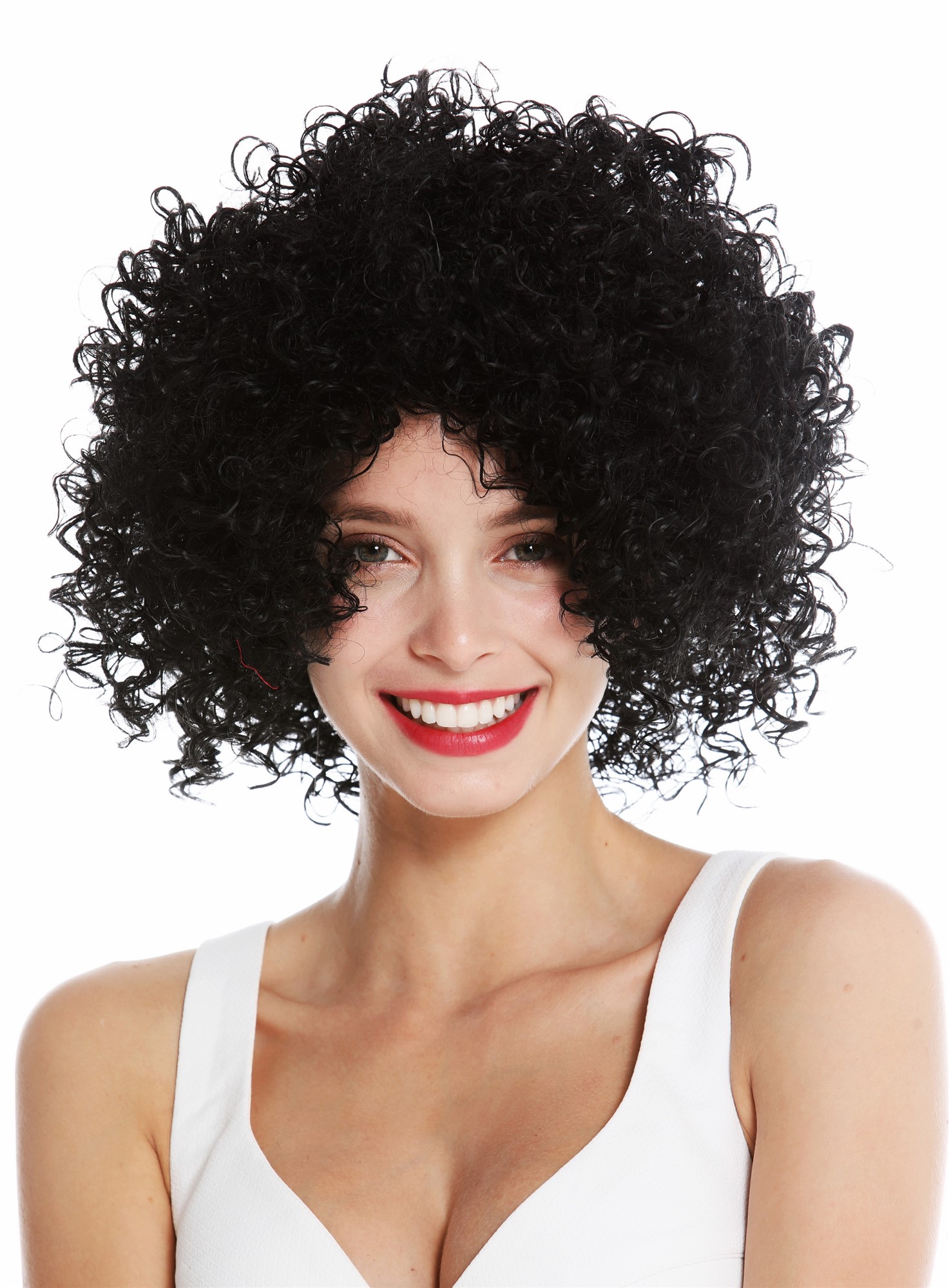hochwertige Qualitätsperücken, Perücke kurz voluminös gelockt Schwarz VK-11-1B, Ansicht 2, WIG ME UP: Ihr Perücken Online Shop lockige Tressen-Perücke Samtschwarz kurze Haare für Damen