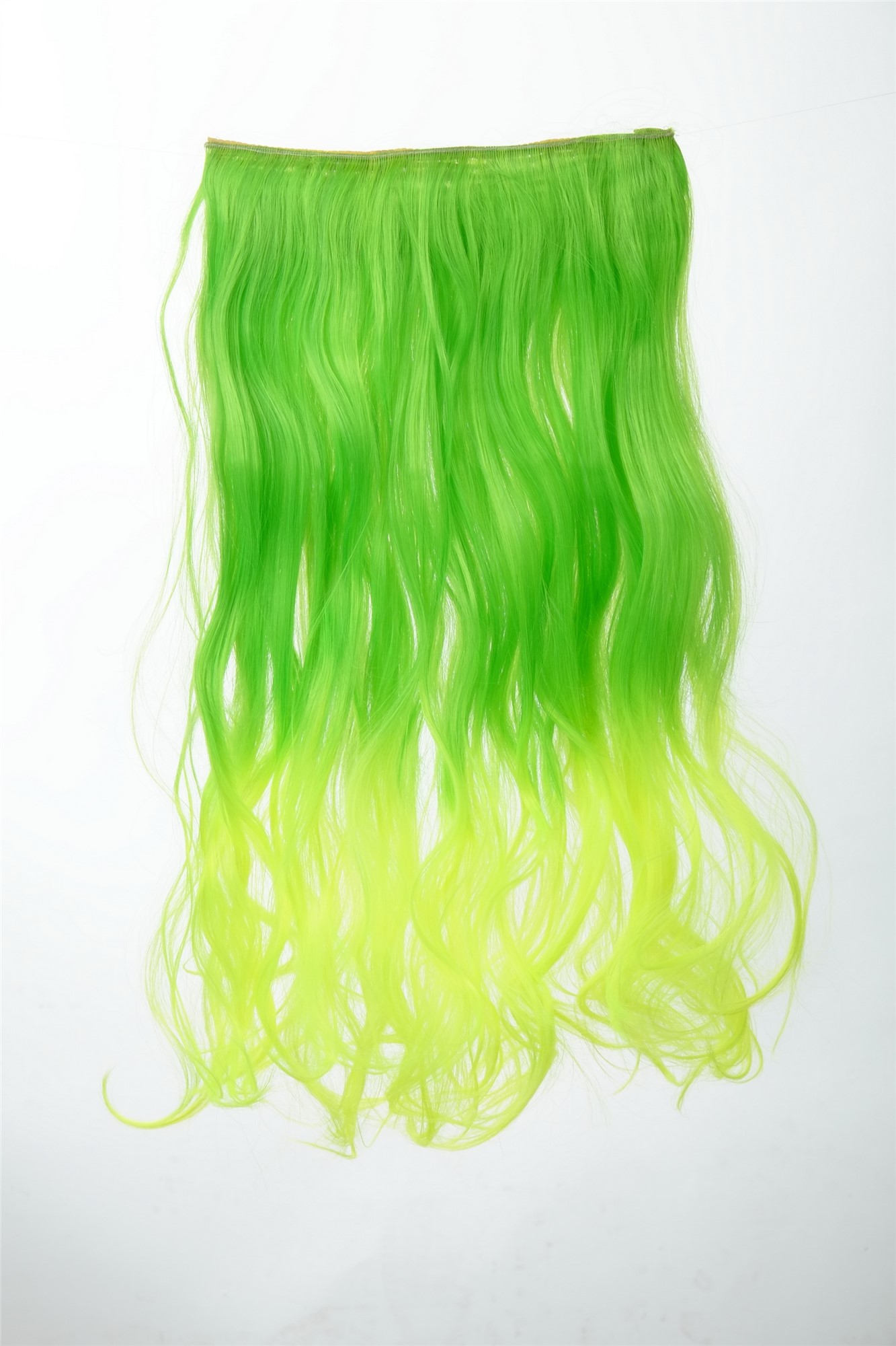 5 Clip-In Extension lockig Ombre Grün YZF-3180P-TF2605TTF2106, Vorderansicht, WIG ME UP: Ihr Perücken Online Shop lockige Halbperücke Hellgrün-Neongrün-Mix 50 cm lang