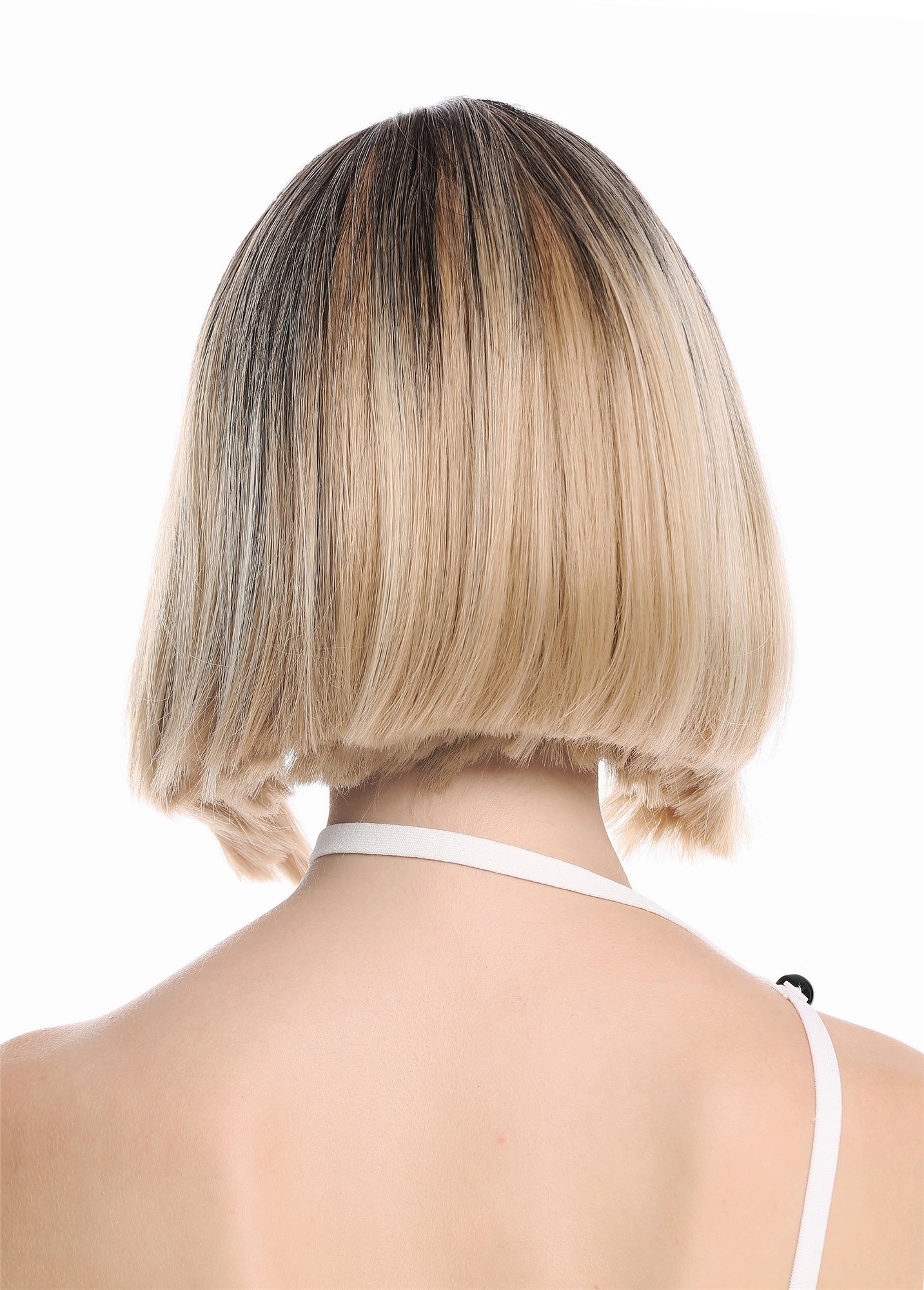 Lady wig short longbob middle parting sleek ombre black blond highlights GFW2933, view 4, WIG ME UP: Your Perücken Online Shop Quality Wigs, Ladies, brown-blonde-black mix, straight, short