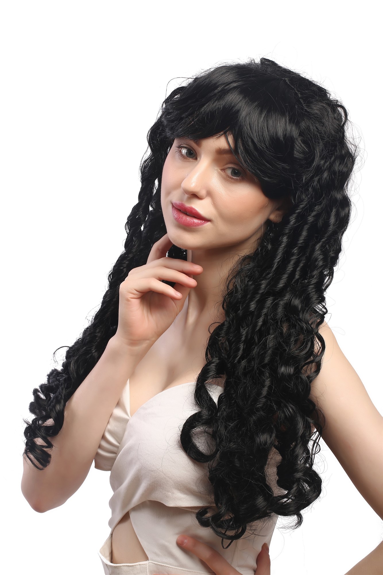 günstige Party Perücke, Perücke Rasta Spirallocken Schwarz 3069-P103, Ansicht 2, WIG ME UP: Ihr Perücken Online Shop lockige Party Perücke Schwarz lange Haare für Damen
