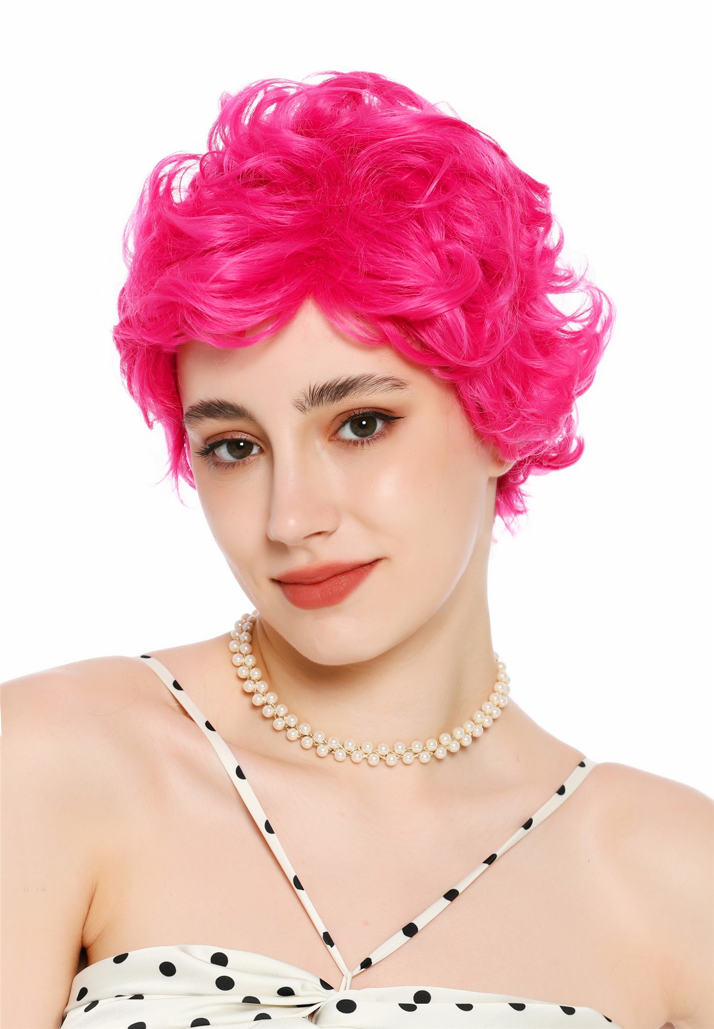Perücke Damen kurz wild gewellt gelockt Scheitel Pink Rosa VK-70-HTY8D