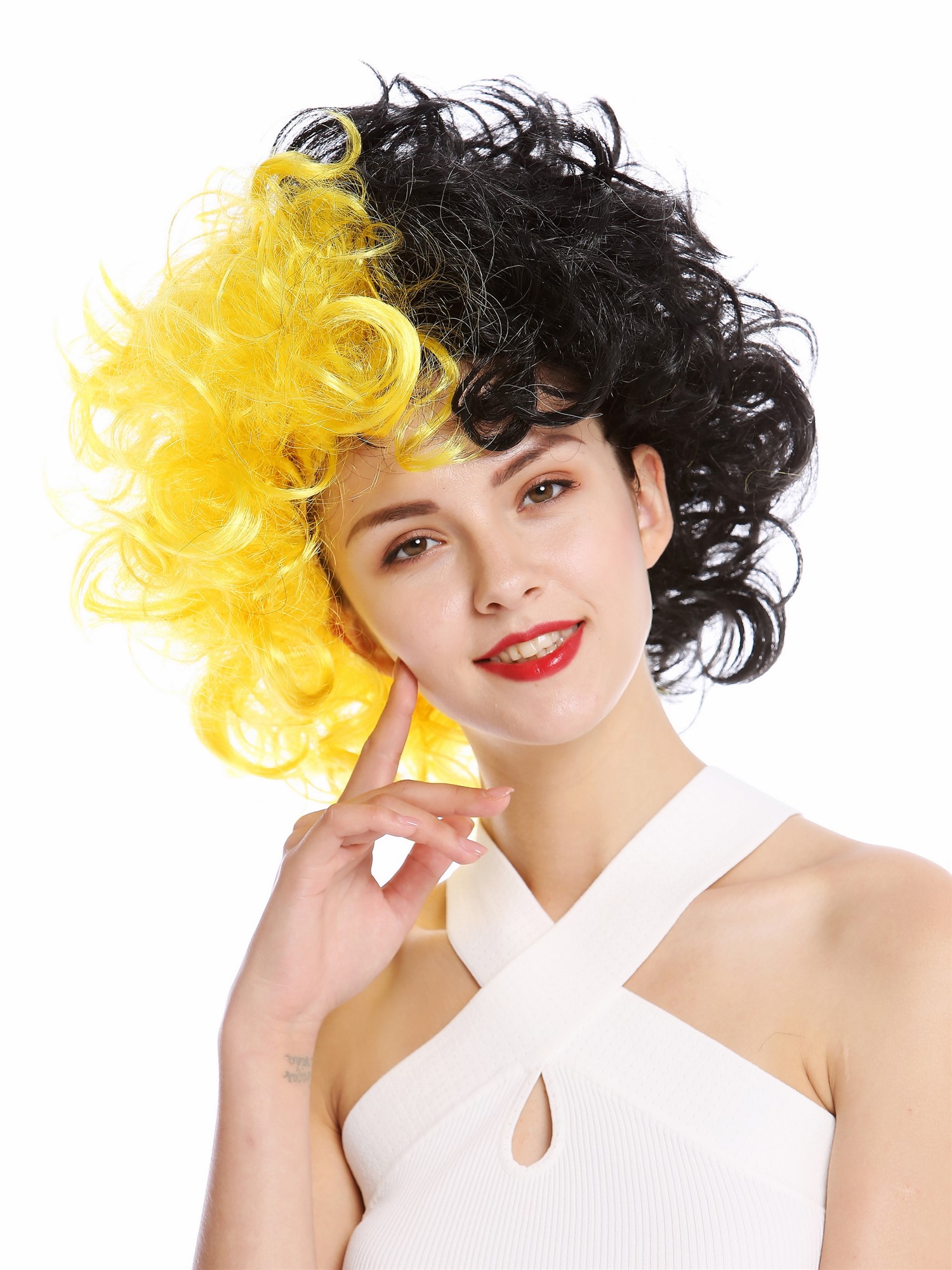 Party Wig, Unisex, yellow-black, curled, short