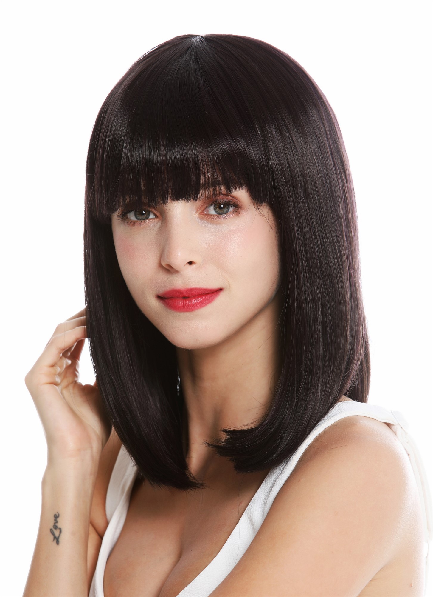 hochwertige Qualitätsperücken, Perücke Longbob schulterlang Pony Dunkelbraun Violett VK-1-3HDEEPVIOL, Ansicht 3, WIG ME UP: Ihr Perücken Online Shop glatte Tressen-Perücke Braun-Lila-Mix schulterlange Haare für Damen
