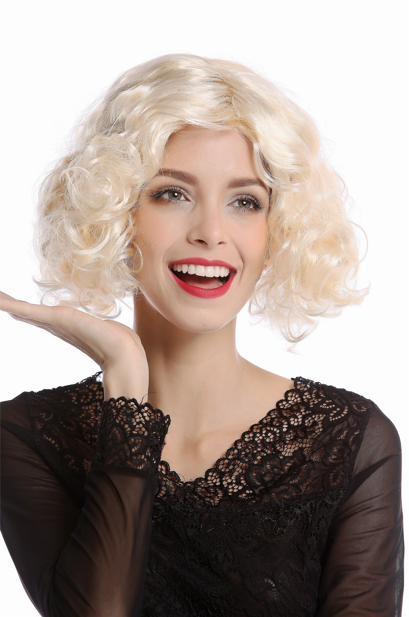 Wig Lady Women 20s 30s Hollywood Diva short curly straightened middle-parting bright blond, front view, WIG ME UP: Your Perücken Online Shop Party Wig, Ladies, Blonde, curled, short