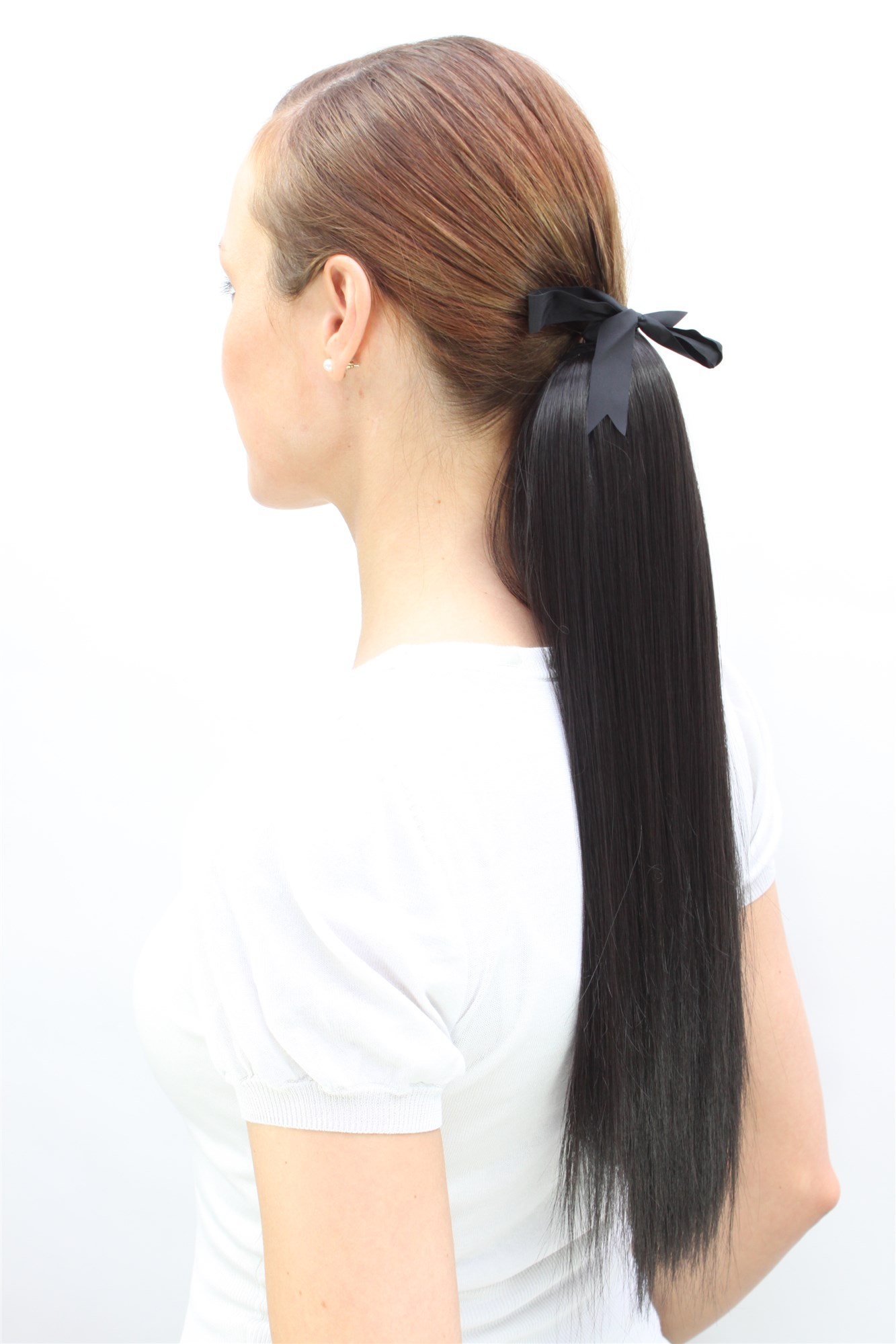 hochwertiger Zopf schwarz Bändchen + Klammer glatt fallendes Haar C9428-2, Ansicht 2, WIG ME UP: Ihr Perücken Online Shop glattes Zopf-Haarteil Schwarzbraun 50 cm lang