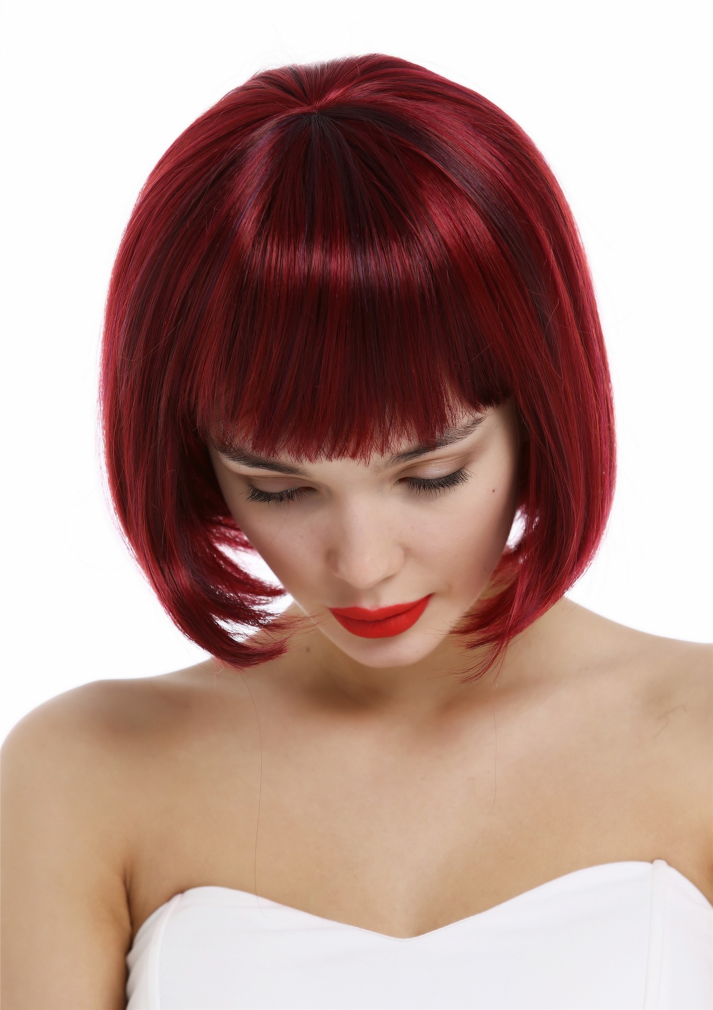 Short Lady Wig classy classic Bob style straight bangs sleek red  VK-4-872, view 5, WIG ME UP: Your Perücken Online Shop Quality Wigs, Ladies, red mix, straight, short