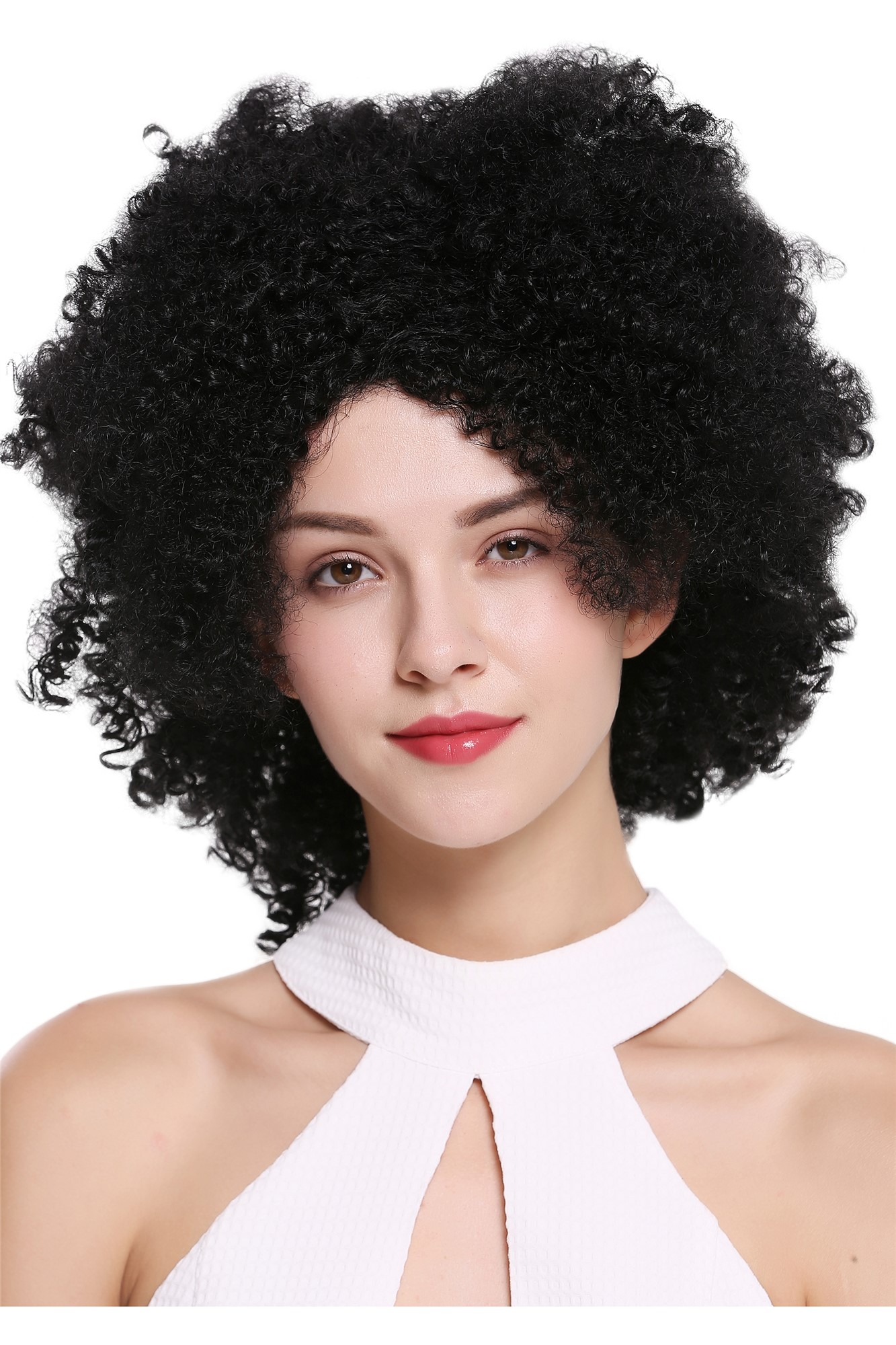 hochwertige Qualitätsperücken, Perücke kraus Afro Locken Volumen Schwarz ZM-1586-1, Vorderansicht, WIG ME UP: Ihr Perücken Online Shop lockige Tressen-Perücke Schwarz schulterlange Haare für Damen