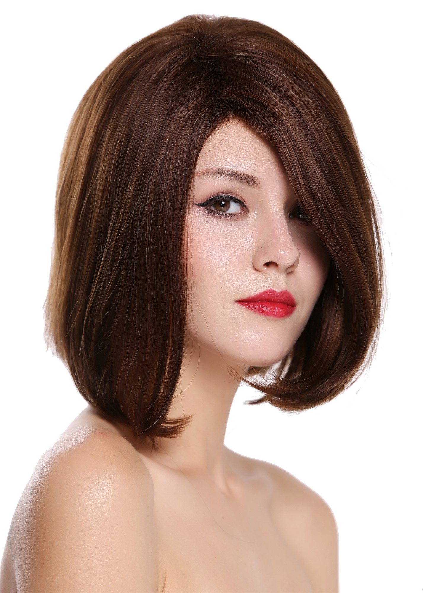 hochwertige Qualitätsperücken, Echthaar Perücke Longbob kurz glatt Scheitel Kastanie Braun RGH-6996-HH-F4/30, Ansicht 2, WIG ME UP: Ihr Perücken Online Shop glatte Tressen-Perücke 100% Echthaar Dunkelbraun-Kupferbraun-Mix schulterlange Haare für Damen