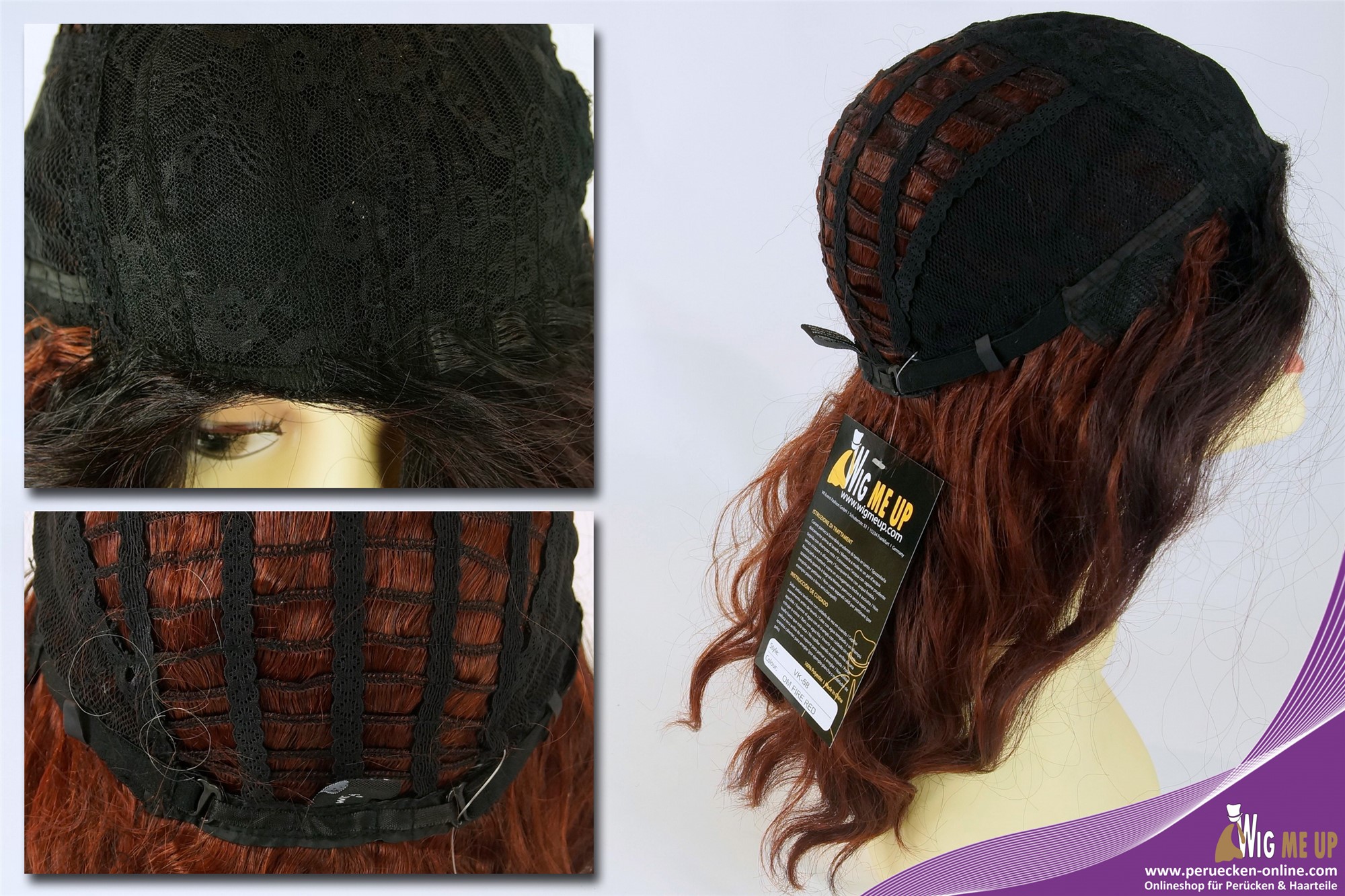 hochwertige Qualitätsperücken, Perücke lang Scheitel edel wellig gewellt Schwarz Rot gesträhnt Hollywood Diva VK-58-OMFIRERED, Ansicht 7, WIG ME UP: Ihr Perücken Online Shop wellige Tressen-Perücke mit Kopfhaut-Imitat Schwarz-Rot-Mix schulterlange Haare für Damen