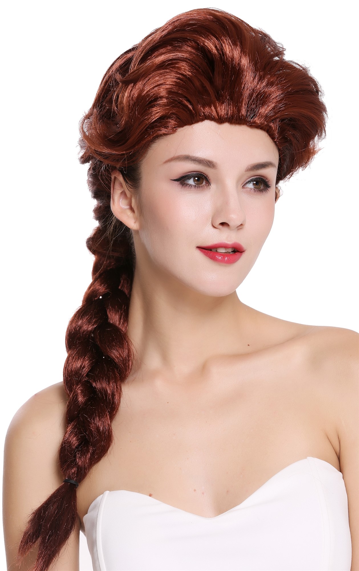 Baroque Lady Party Wig brown auburn long braided ponytail  051-P30, front view, WIG ME UP: Your Perücken Online Shop Party Wig, Ladies, Brown, Braided, long