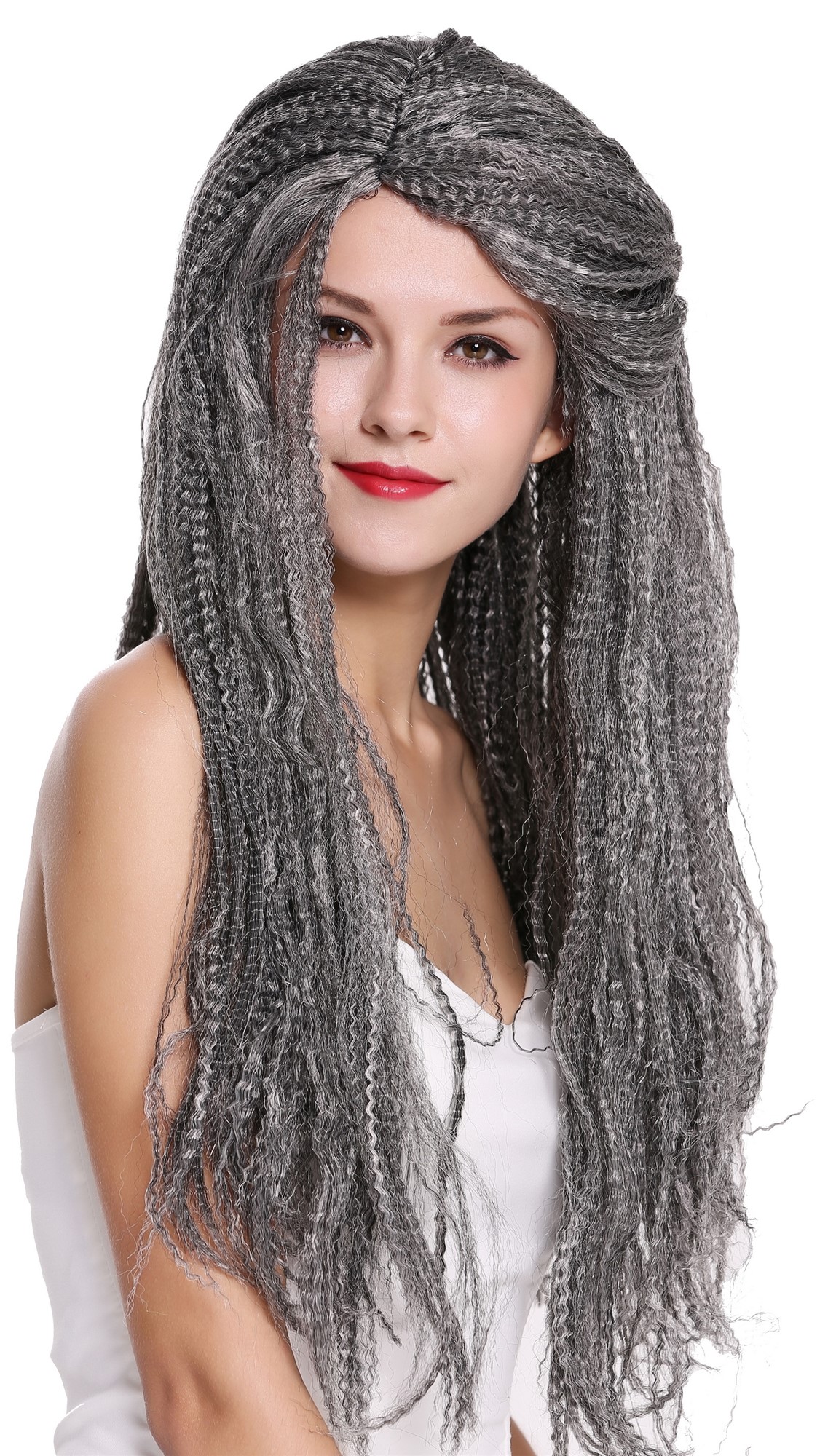 Wig Women Men Halloween long voluminous black grey mix kinked matted 09428, view 3, WIG ME UP: Your Perücken Online Shop Party Wig, Unisex, Grey, curled, long