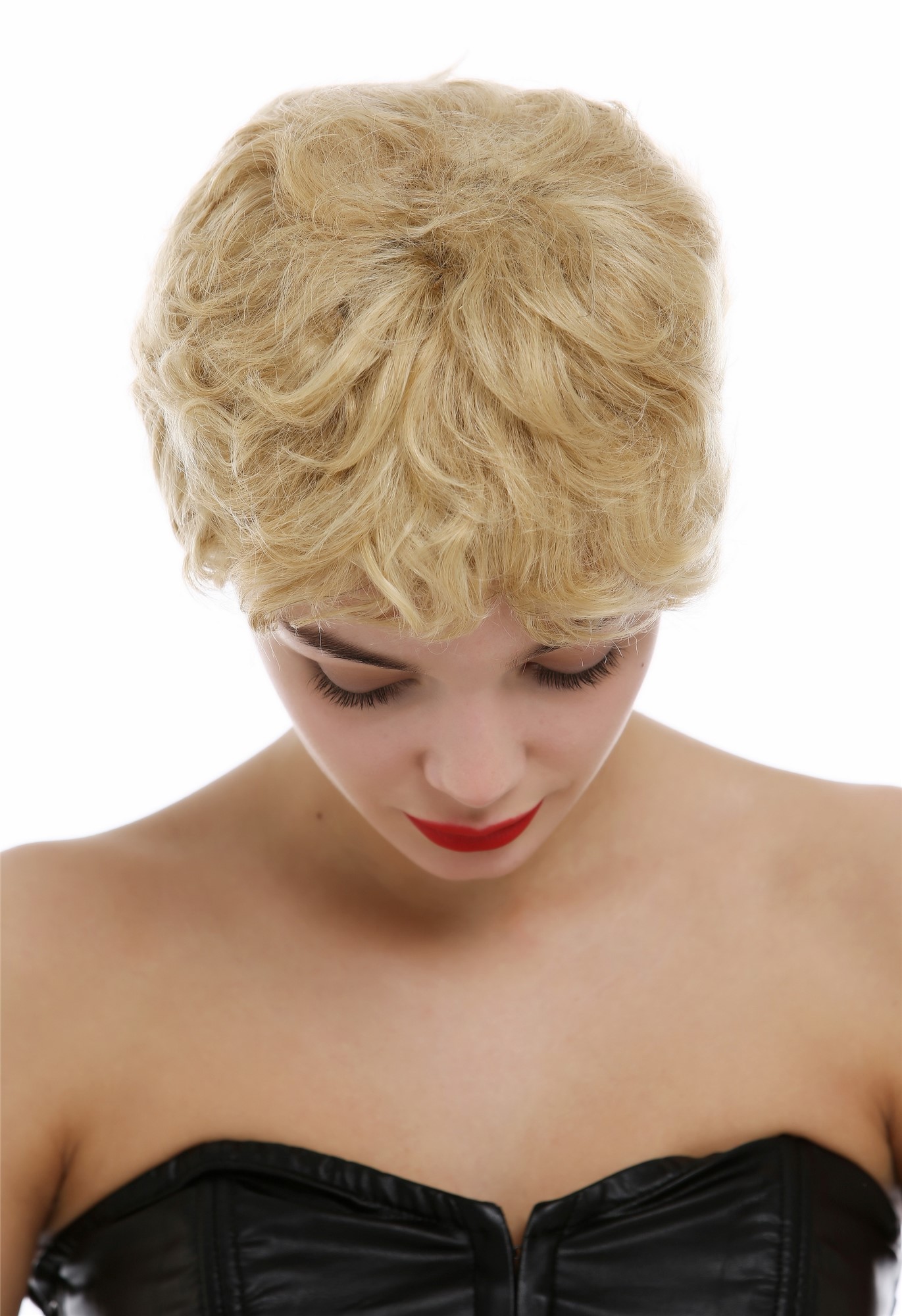 hochwertige Qualitätsperücken, Perücke Echthaar Damen Herren kurz Pixie wild wellig Blond gesträhnt BHH-11-24H613, Ansicht 4, WIG ME UP: Ihr Perücken Online Shop wellige Tressen-Perücke Aschblond-Platinblond-Mix kurze Haare für Damen