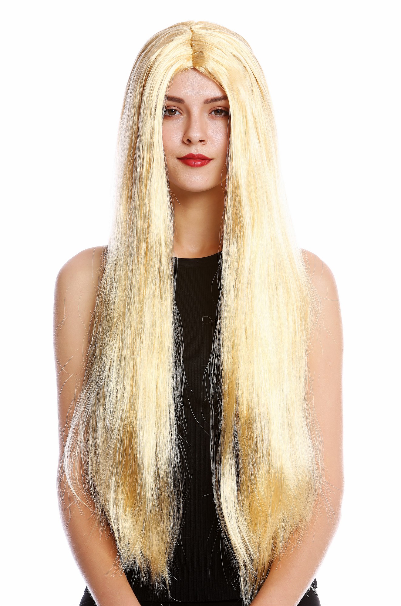 günstige Party Perücke, Perücke Sehr Lang Mittelscheitel glatt Blond TH46-P03, Vorderansicht, WIG ME UP: Ihr Perücken Online Shop glatte Party Perücke Blond sehr lange Haare Unisex