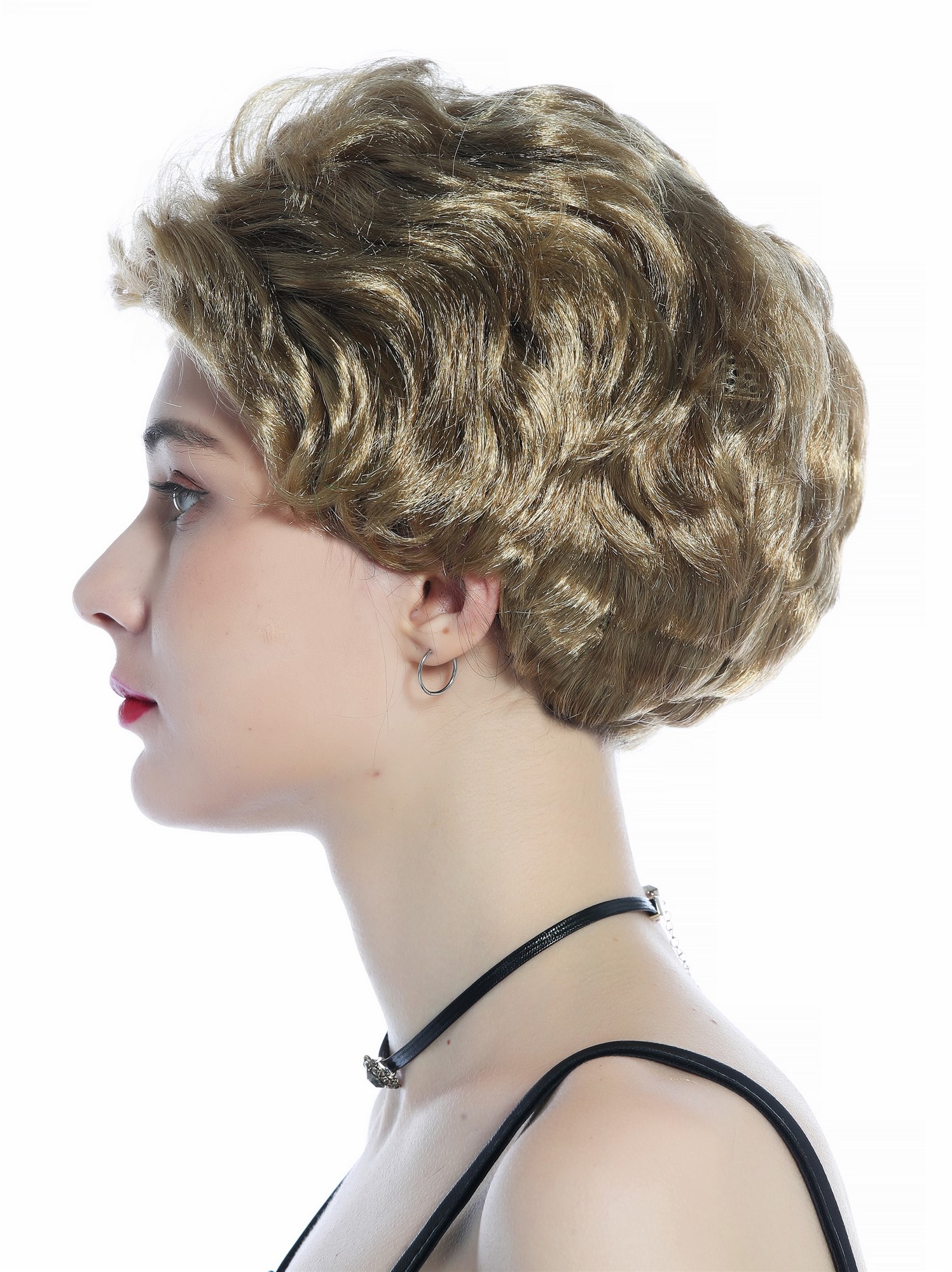 günstige Party Perücke, Perücke kurz wellig gewellt blond 215220-FR61B-6, Ansicht 3, WIG ME UP: Ihr Perücken Online Shop wellige Party Perücke Goldblond kurze Haare für Damen