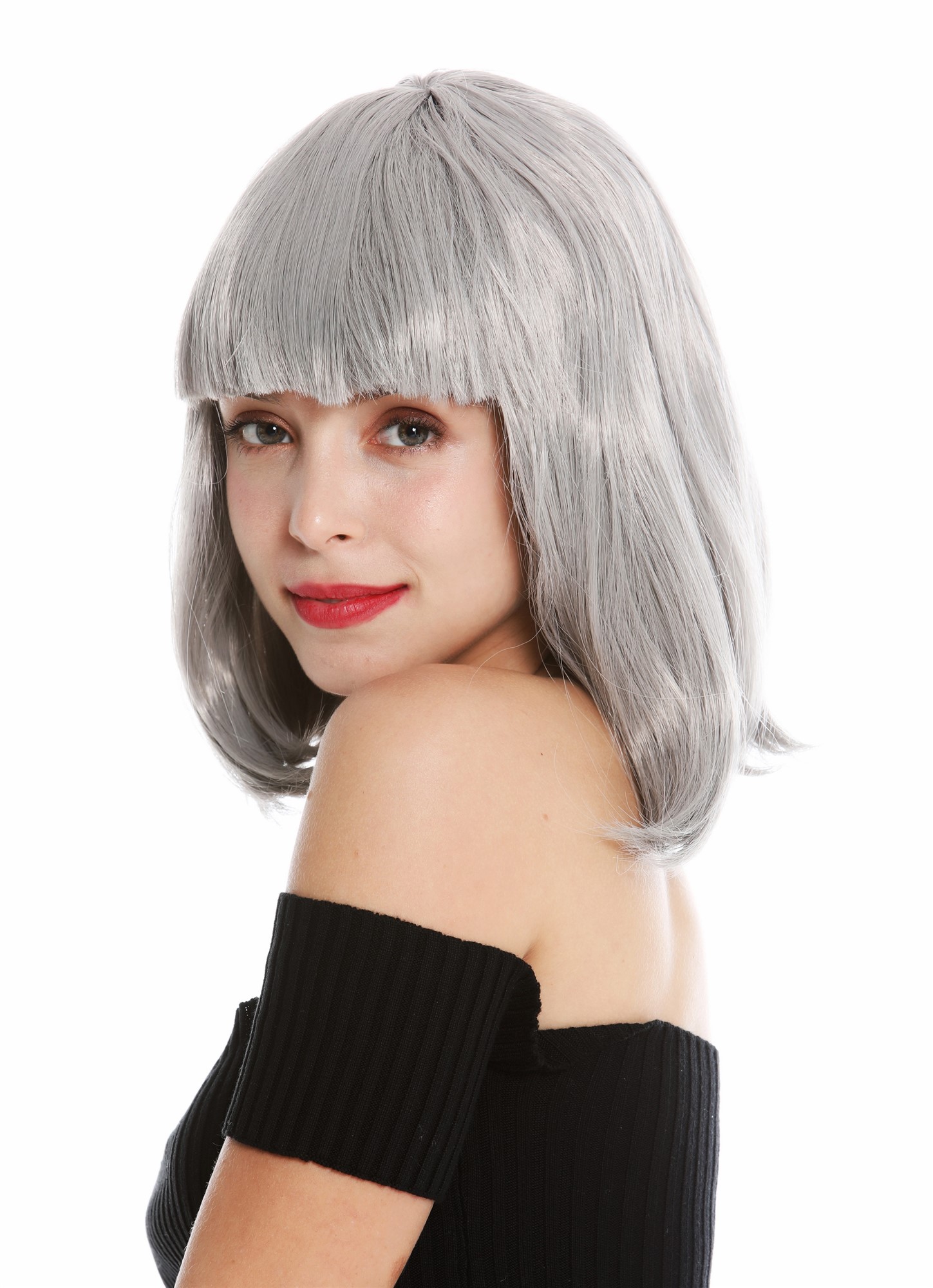 günstige Party Perücke, Perücke Bob-Frisur Longbob glatt Pony Grau 0073-3-ZA68E, Ansicht 3, WIG ME UP: Ihr Perücken Online Shop glatte Party Perücke Hellgrau kurze Haare für Damen