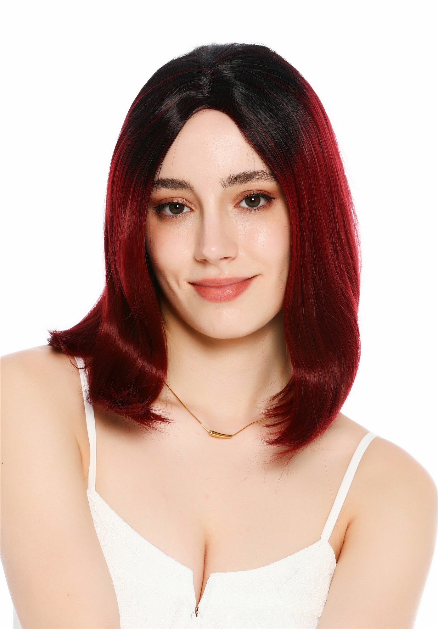 Perücke Damen Mittelscheitel schulterlang glatt Ombre Schwarz Rot GFW3977-118+1