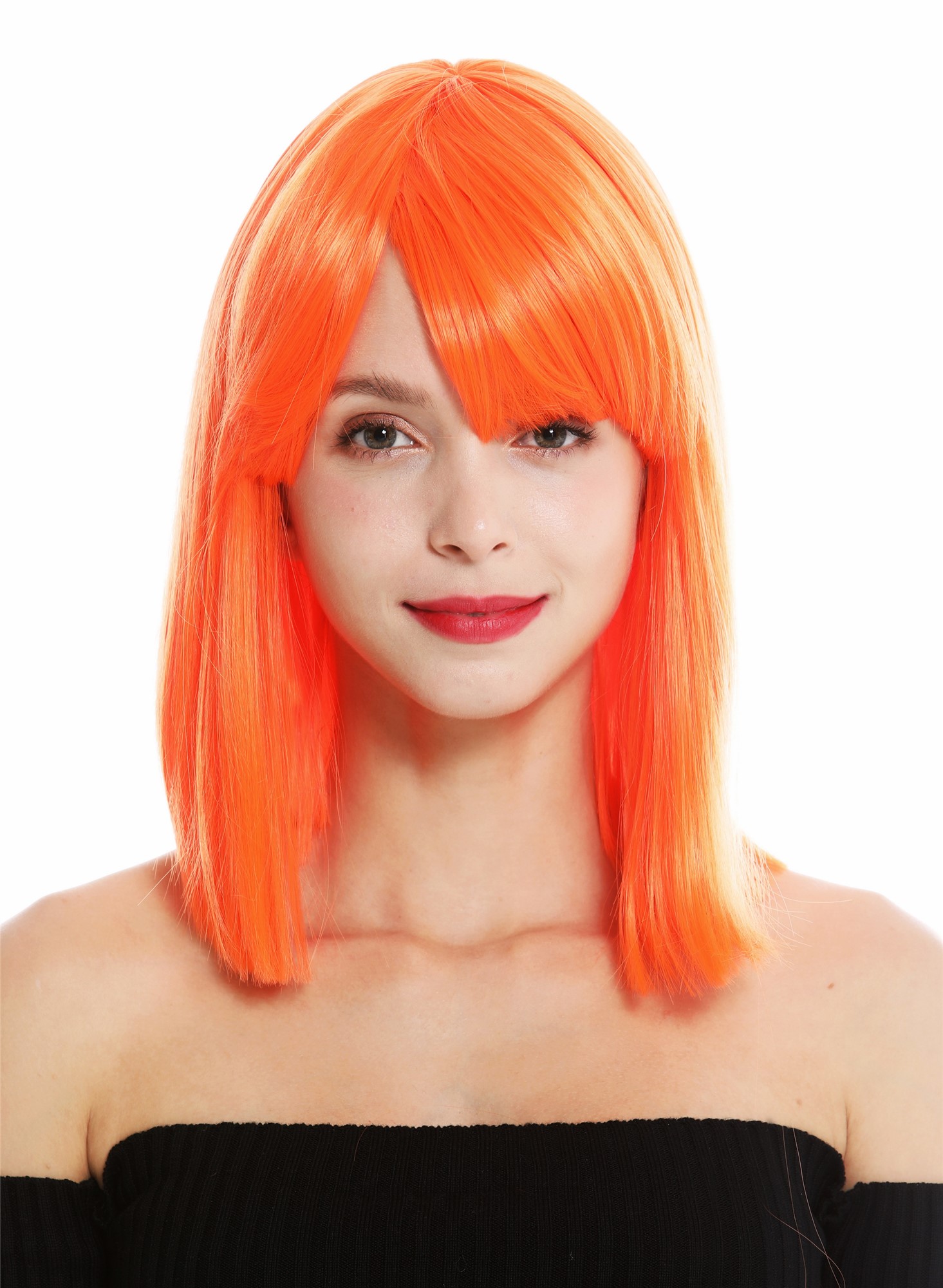 Women's wig short shoulder length long bob sleek Cleopatra fringe orange VK-10, front view, WIG ME UP: Your Perücken Online Shop Quality Wigs, Ladies, Orange, straight, shoulder-length