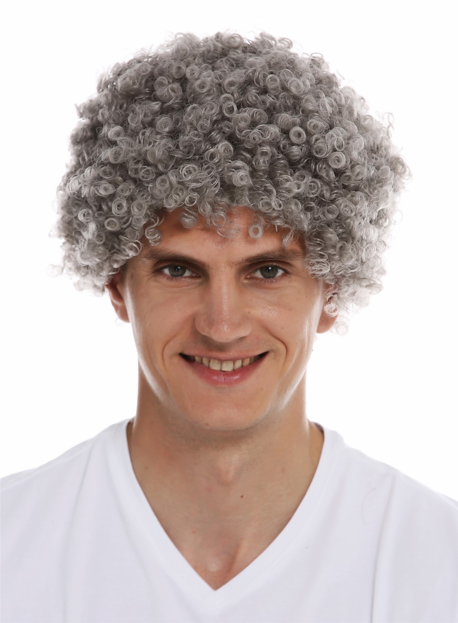 Wig carnival Halloween men women short afro frizzy curly grey gray MMAM-9M, front view, WIG ME UP: Your Perücken Online Shop Party Wig, Unisex, silver gray, curled, short