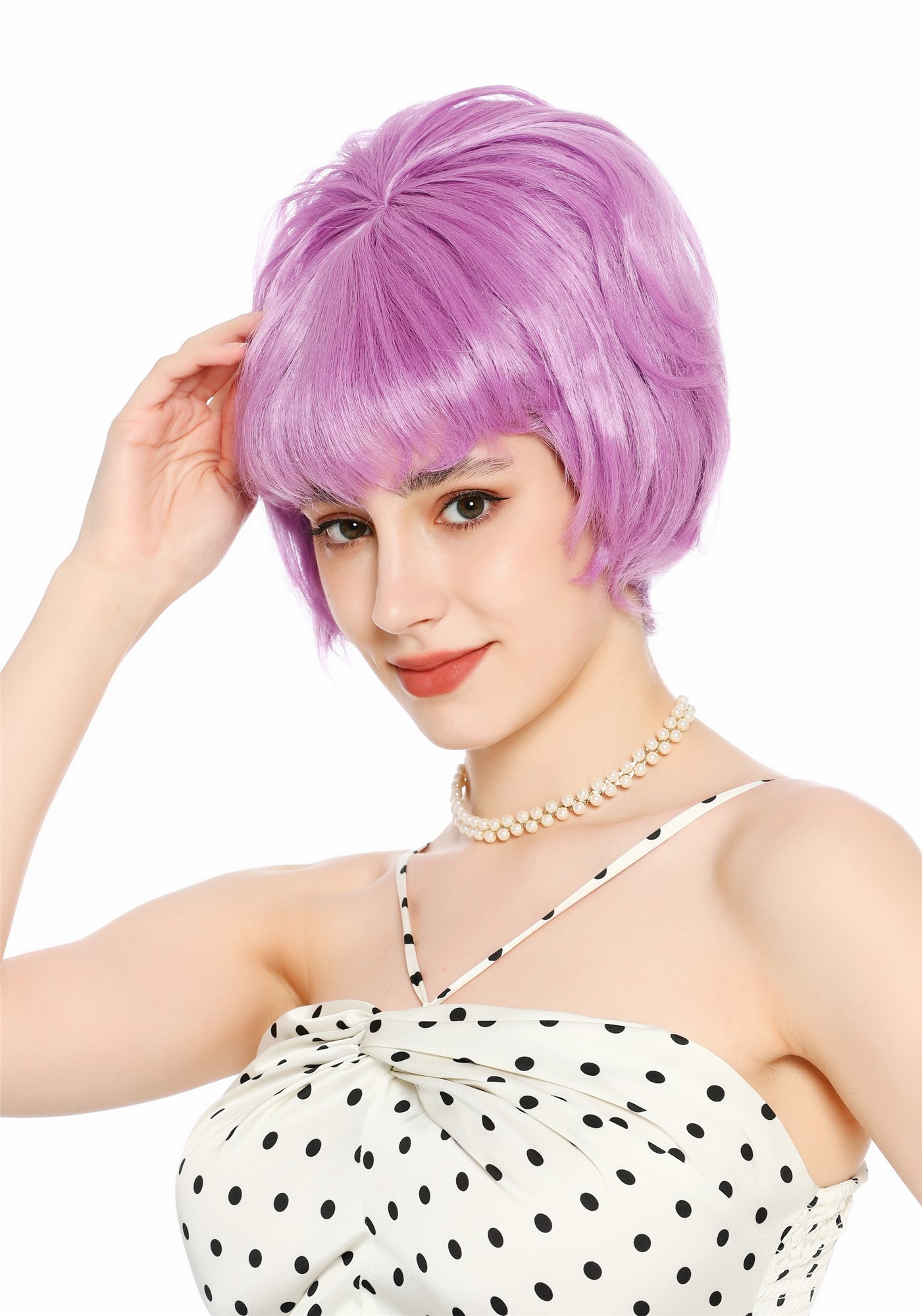 Perücke Damen Retro 50er 60er Beehive hochtoupiert kurz Pony Lila VK-65-purple