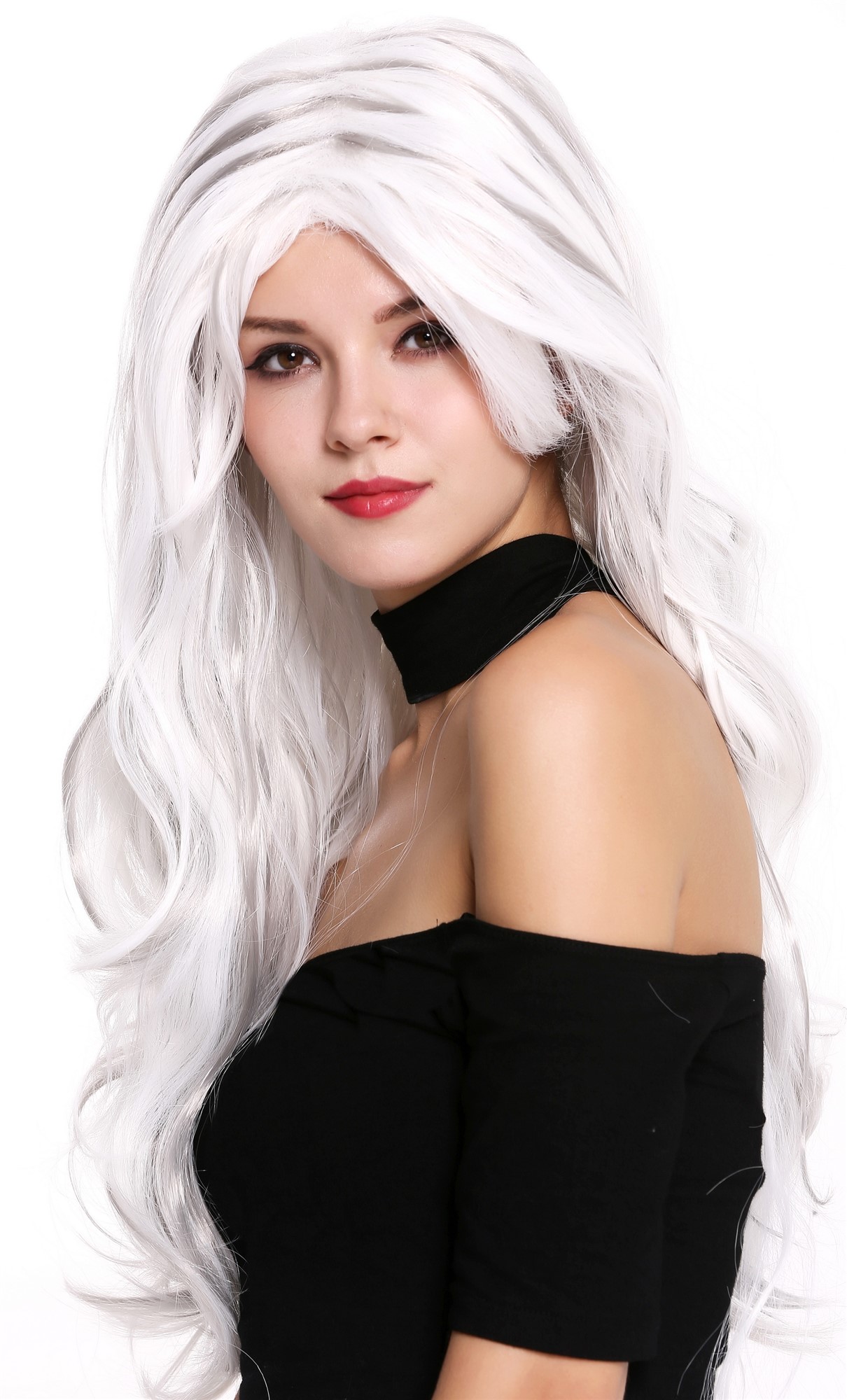 günstige Party Perücke, Perücke lang Mittelscheitel Grau Weiß Mix 91529-ZA60+ZA68A, Ansicht 3, WIG ME UP: Ihr Perücken Online Shop wellige Party Perücke Grau lange Haare für Damen