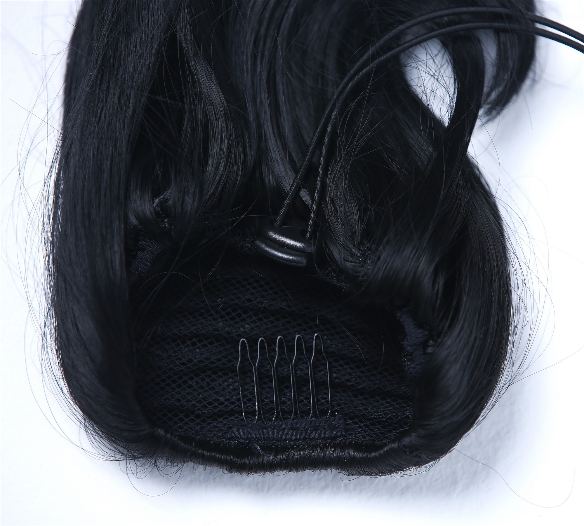 hochwertiger Pferdeschwanz Zopf kurz voluminös glatt geschwungen Schwarz TYP-440-1B, Ansicht 4, WIG ME UP: Ihr Perücken Online Shop glattes Zopf-Haarteil Samtschwarz 15 cm lang