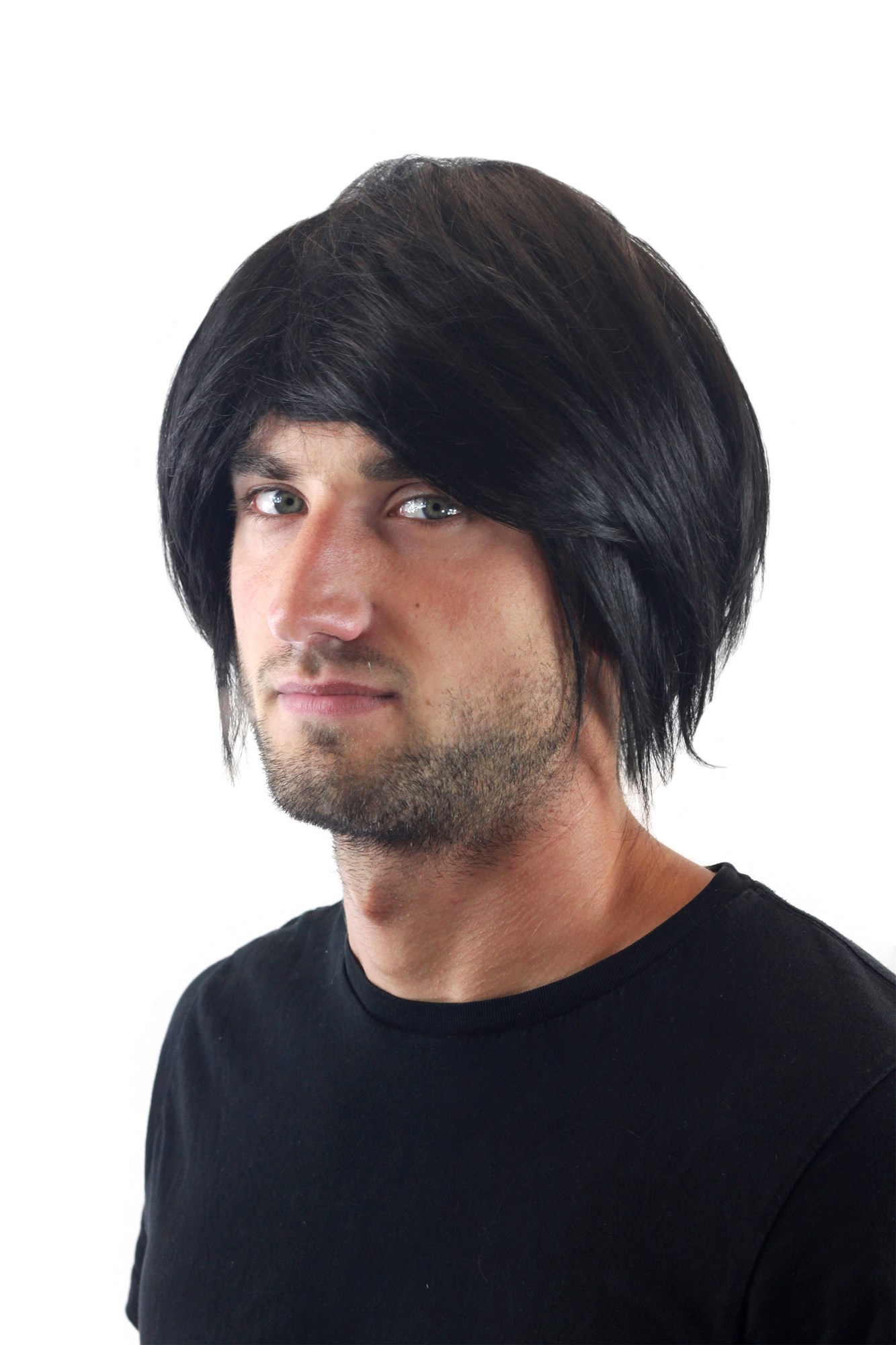 hochwertige Qualitätsperücken, Herrenperücke Mittellang schwarz Seitenscheitel GFW895-1B, Ansicht 6, WIG ME UP: Ihr Perücken Online Shop glatte Tressen-Perücke Samtschwarz kurze Haare für Herren
