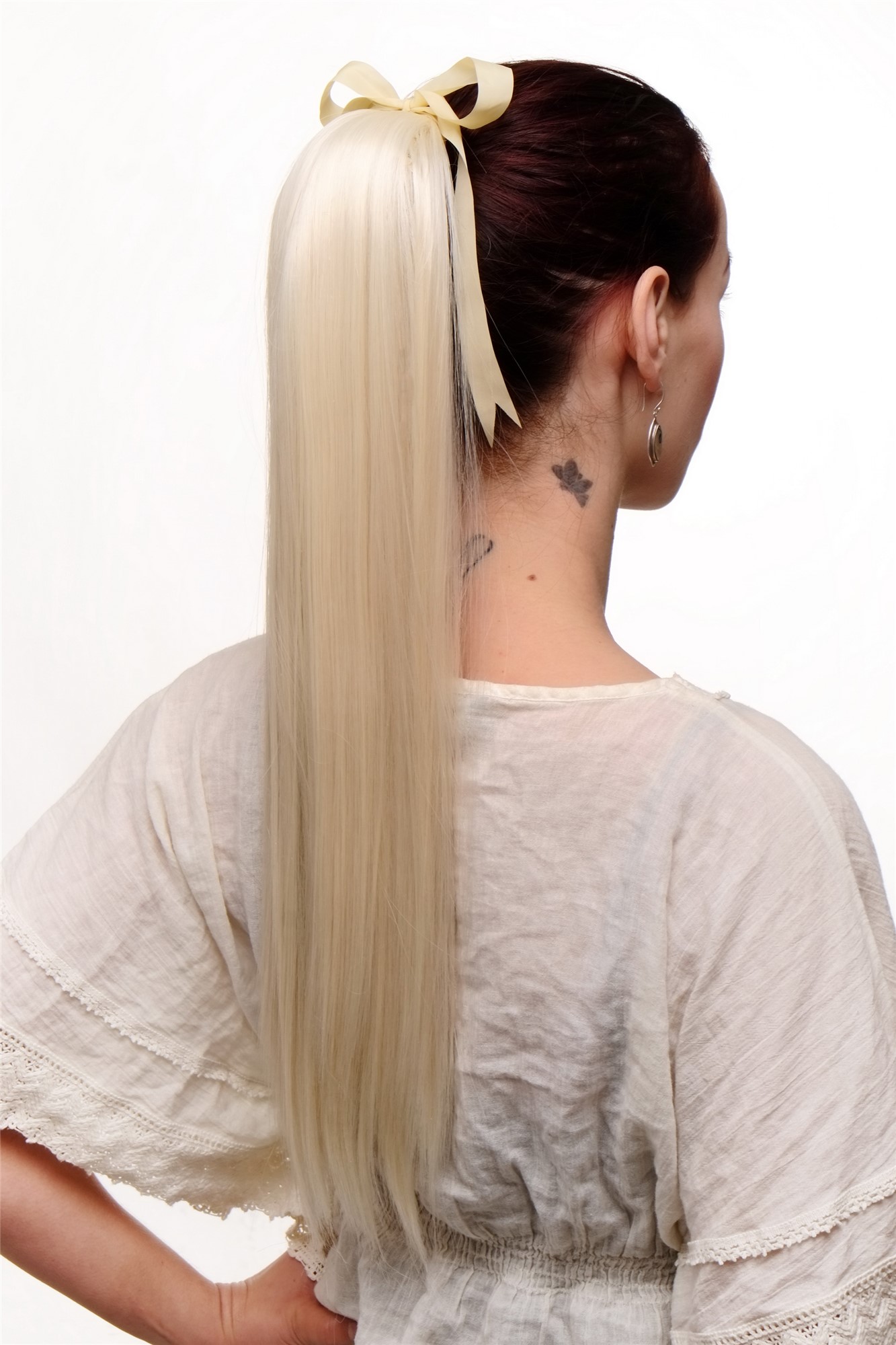 hochwertiges Haarteil glatt lang Befestigung mit Bändchen & Klammer Platinblond C9429-613, Ansicht 2, WIG ME UP: Ihr Perücken Online Shop glattes Zopf-Haarteil Platinblond 60 cm lang