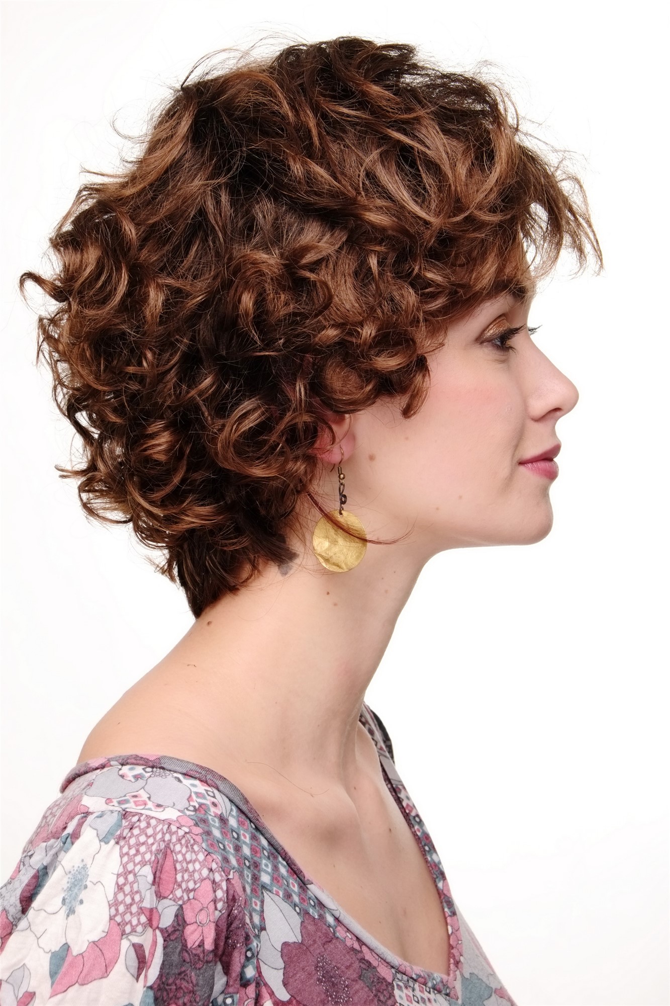 hochwertige Qualitätsperücken, Damenperücke kurz Locken Braun Modell: TYW60582, Ansicht 3, WIG ME UP: Ihr Perücken Online Shop lockige Tressen-Perücke Braun-Mix kurze Haare für Damen