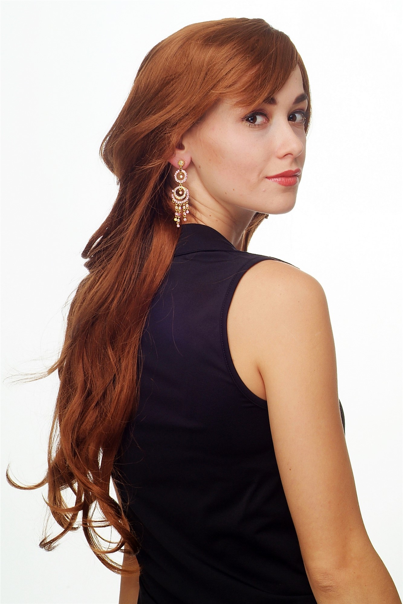 hochwertige Qualitätsperücken, Perücke lang wallendes Haar wellig leicht lockig Kupferbraun Braun 9204S-30, Ansicht 5, WIG ME UP: Ihr Perücken Online Shop lockige Tressen-Perücke mit Kopfhaut-Imitat Kupferbraun lange Haare für Damen