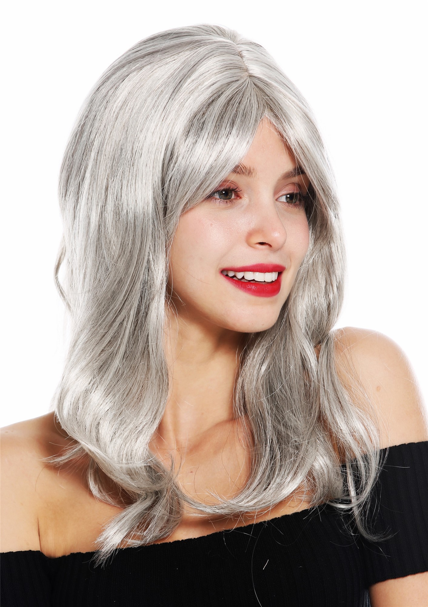 Women's wig lady long slightly waved wavy parted grey gray GFW2247, view 2, WIG ME UP: Your Perücken Online Shop Quality Wigs, Ladies, silver gray, wavy, long