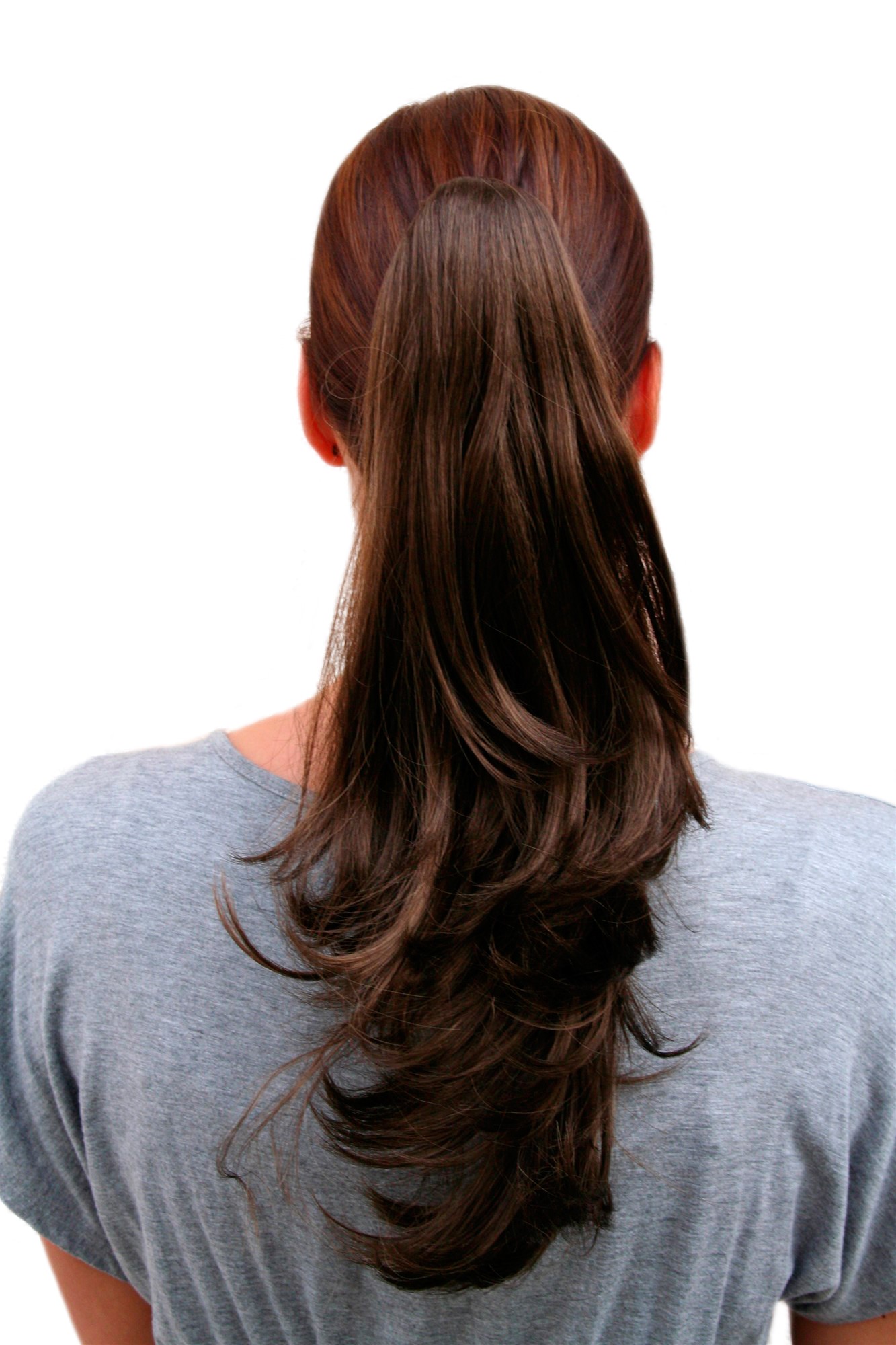 hochwertiges Haarteil Zopf gewellt brünett mittelbraun mit Butterfly-Clip T400-8, Vorderansicht, WIG ME UP: Ihr Perücken Online Shop welliges Zopf-Haarteil Mittel-Aschbraun 40 cm lang