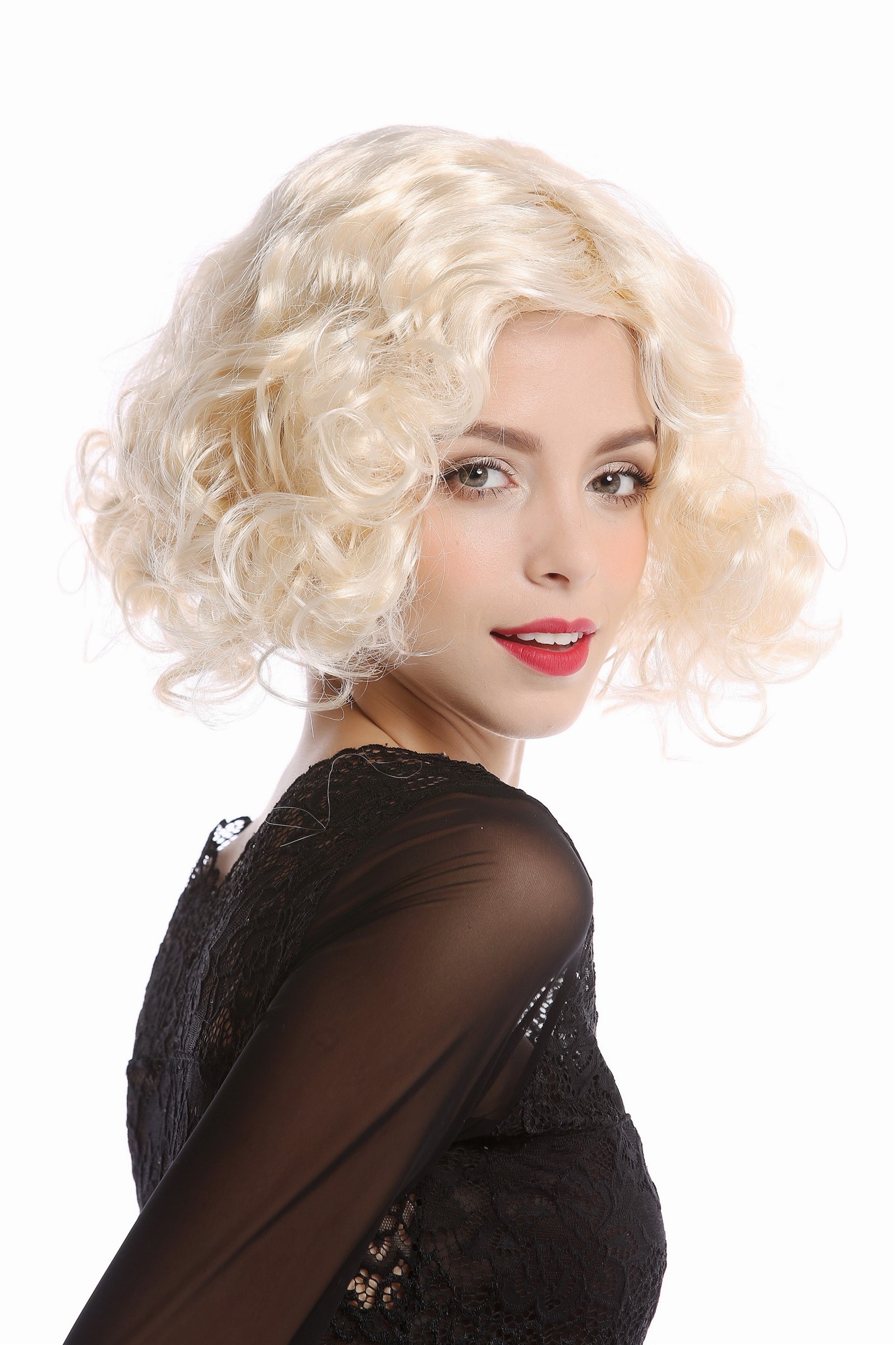Wig Lady Women 20s 30s Hollywood Diva short curly straightened middle-parting bright blond, view 4, WIG ME UP: Your Perücken Online Shop Party Wig, Ladies, Blonde, curled, short