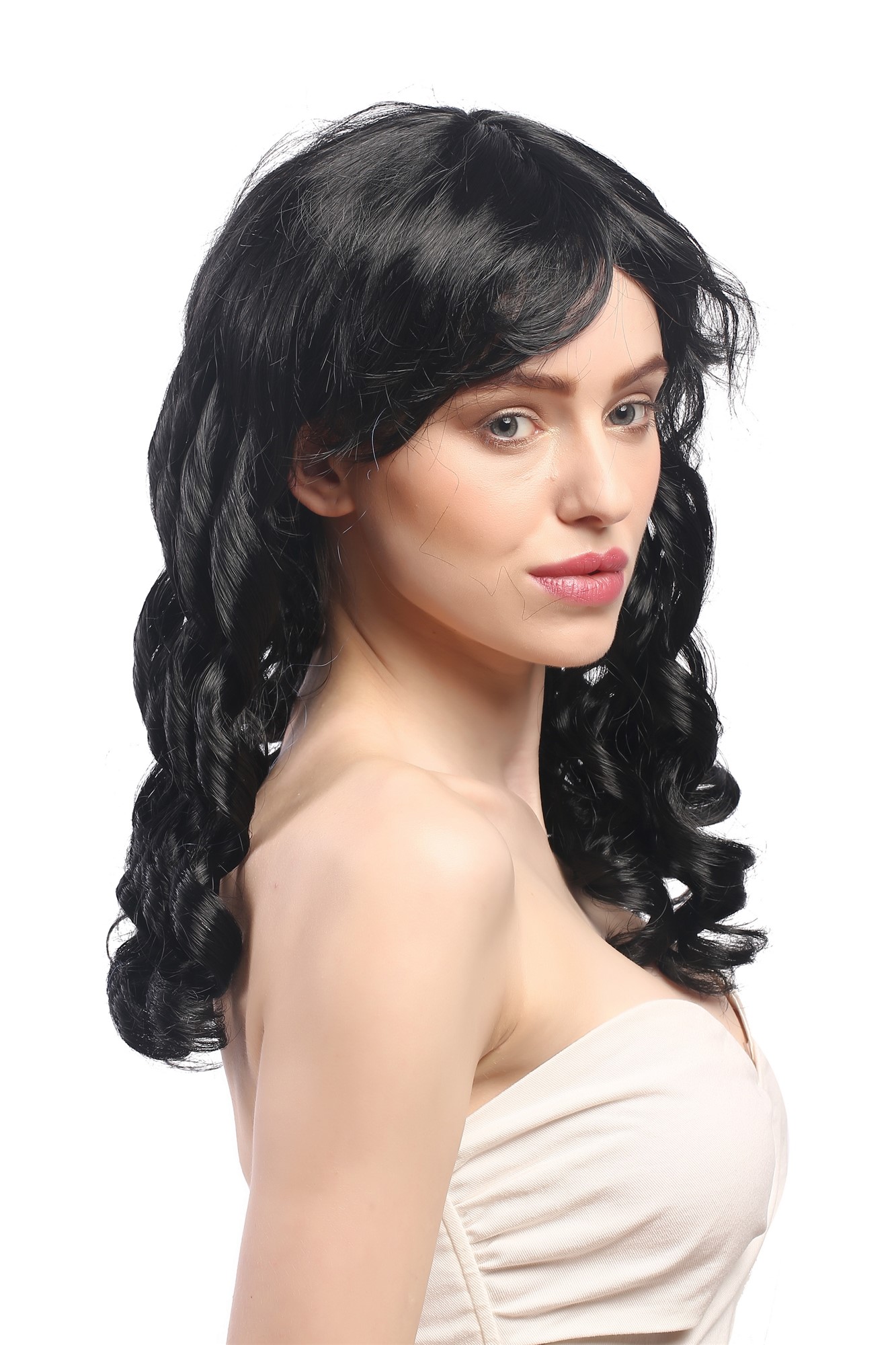 Lady Party Wig Halloween Gothic long baroque colonial romantic corkscrew curls coils bangs black, view 4, WIG ME UP: Your Perücken Online Shop Party Wig, Ladies, Black, curled, long