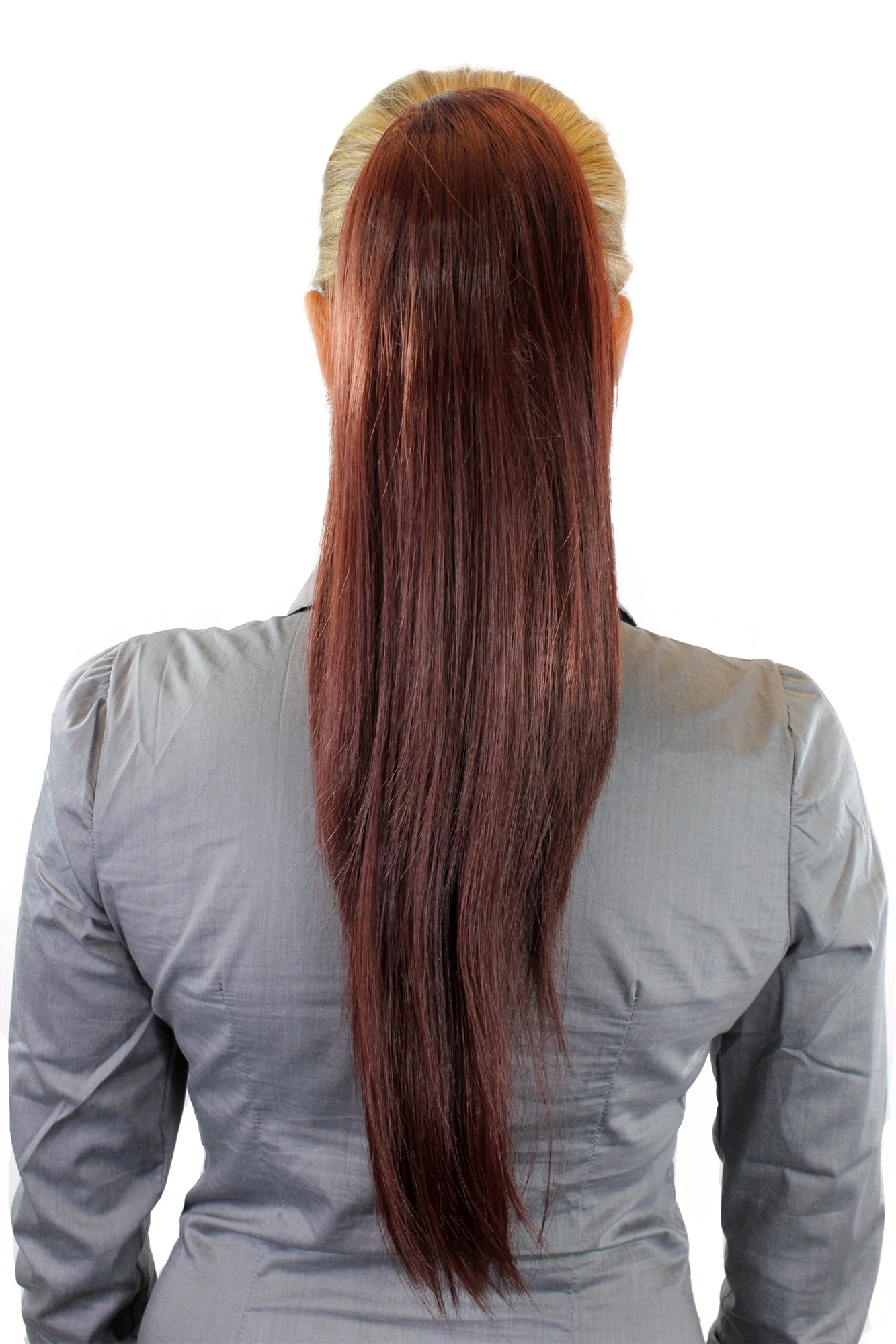 Hairpiece PONYTAIL extension VERY long AMAZING volume DARK RED aubergine eggplant WK06-33, front view, WIG ME UP: Your Perücken Online Shop Ponytails, mahogany brown, straight, long
