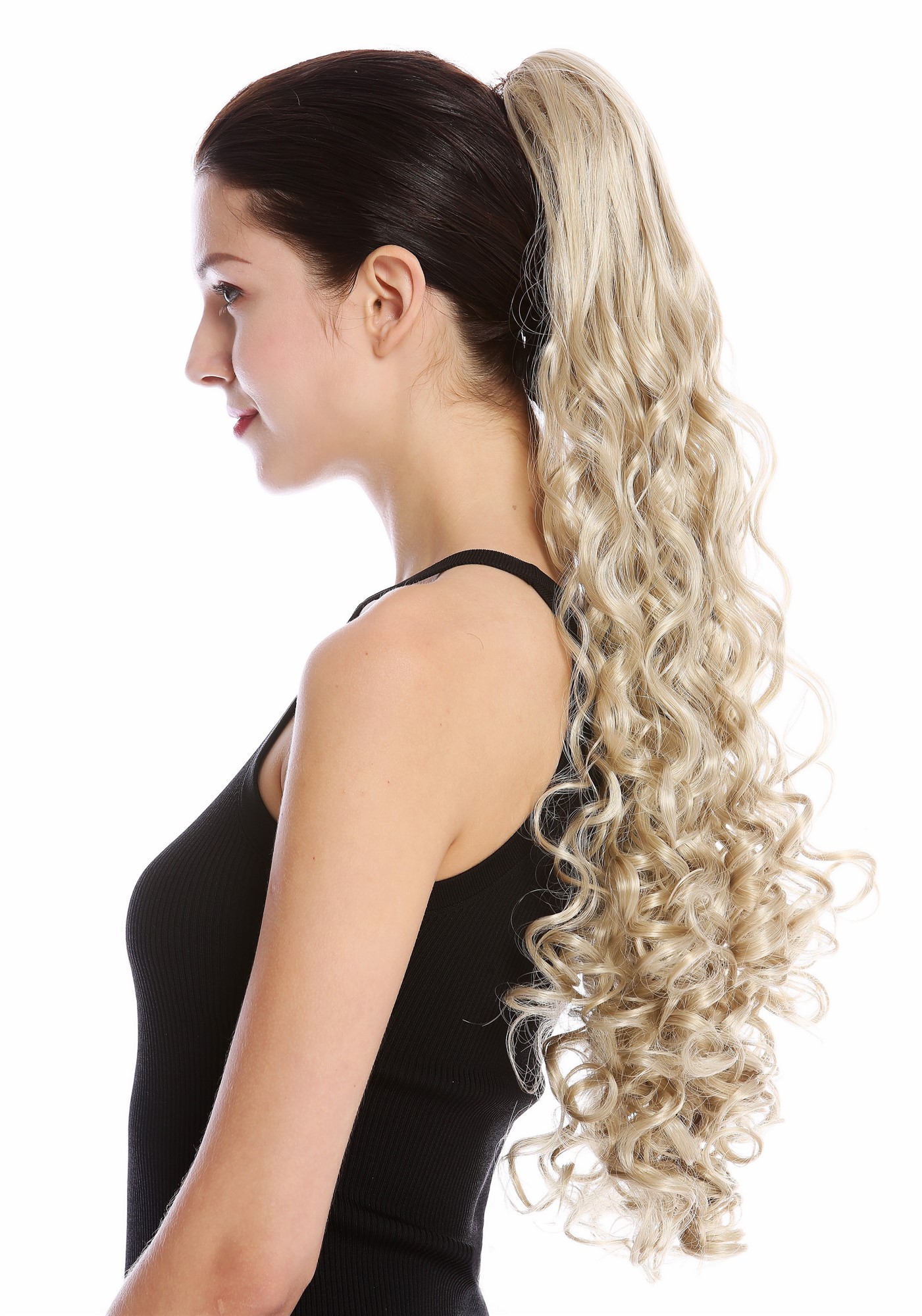 hochwertiger Zopf Pferdeschwanz Lang Lockig Hellblond N440-V-22, Ansicht 3, WIG ME UP: Ihr Perücken Online Shop lockiges Zopf-Haarteil Aschblond 60 cm lang