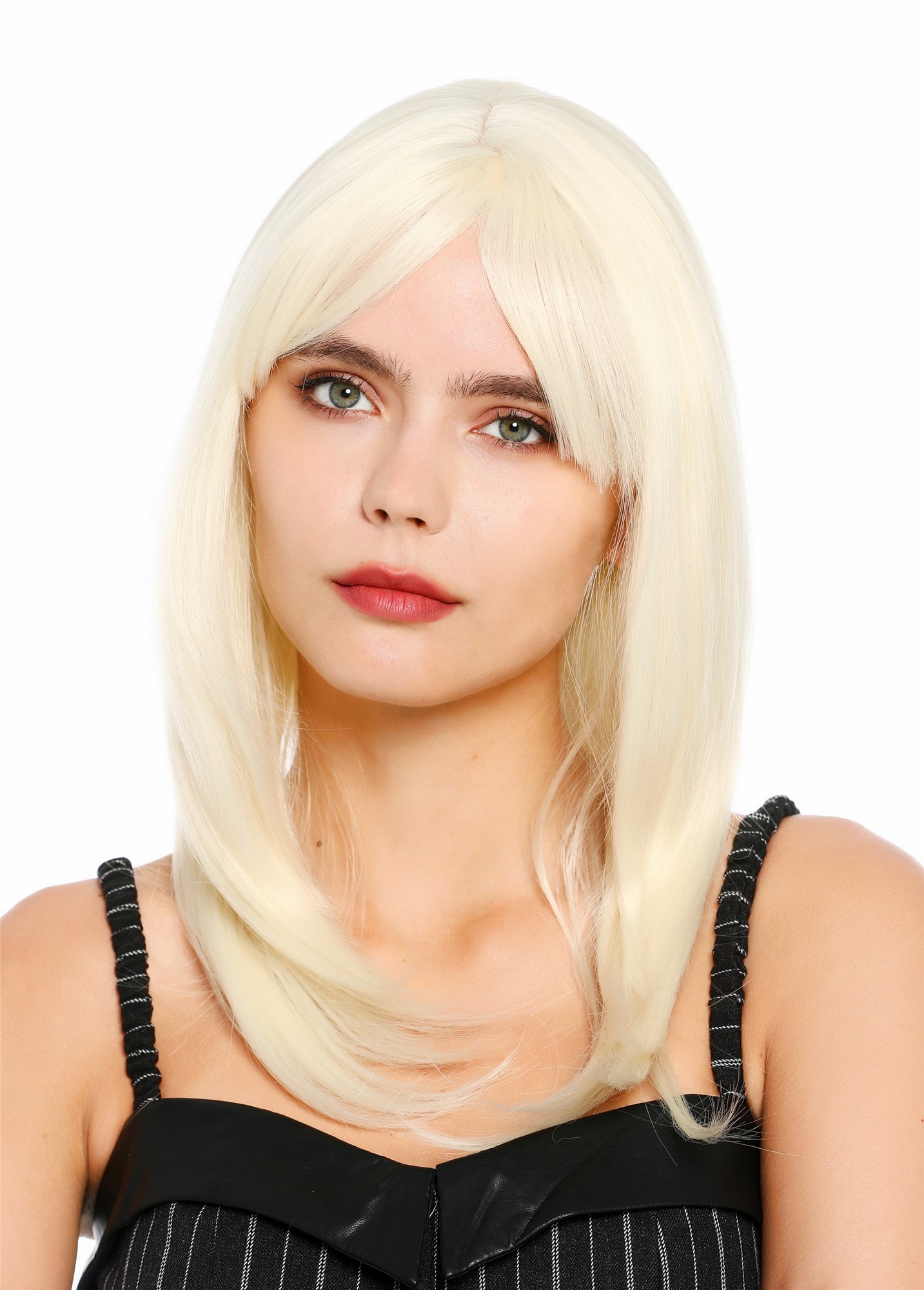 Damenperücke lang glatt lichtblond perlblond langer Pony 91583-DHT88