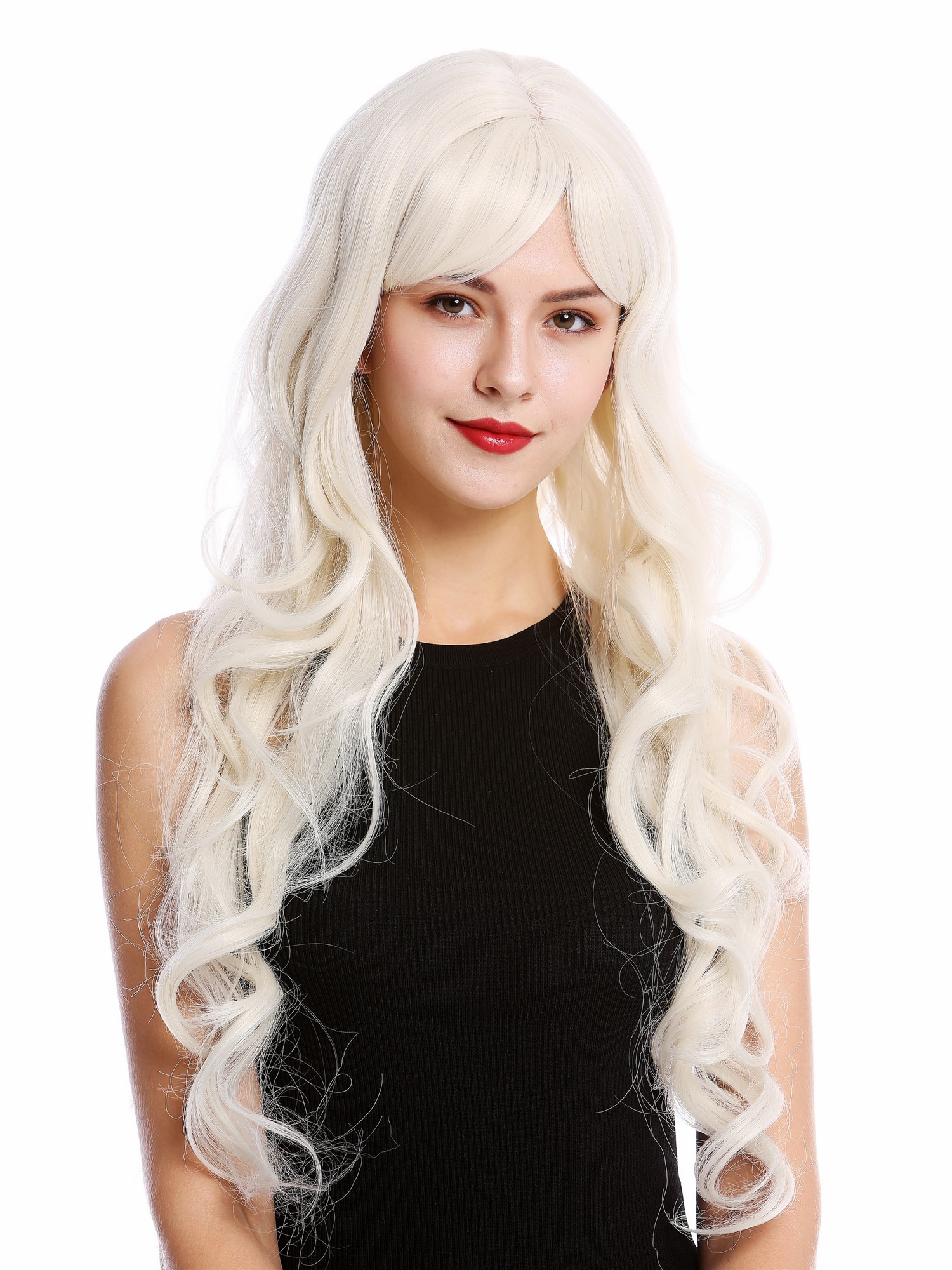 Lady wig women very long fringe bangs curls curled white blond platinum GFW501, front view, WIG ME UP: Your Perücken Online Shop Quality Wigs, Ladies, pearl blonde, curled, very long