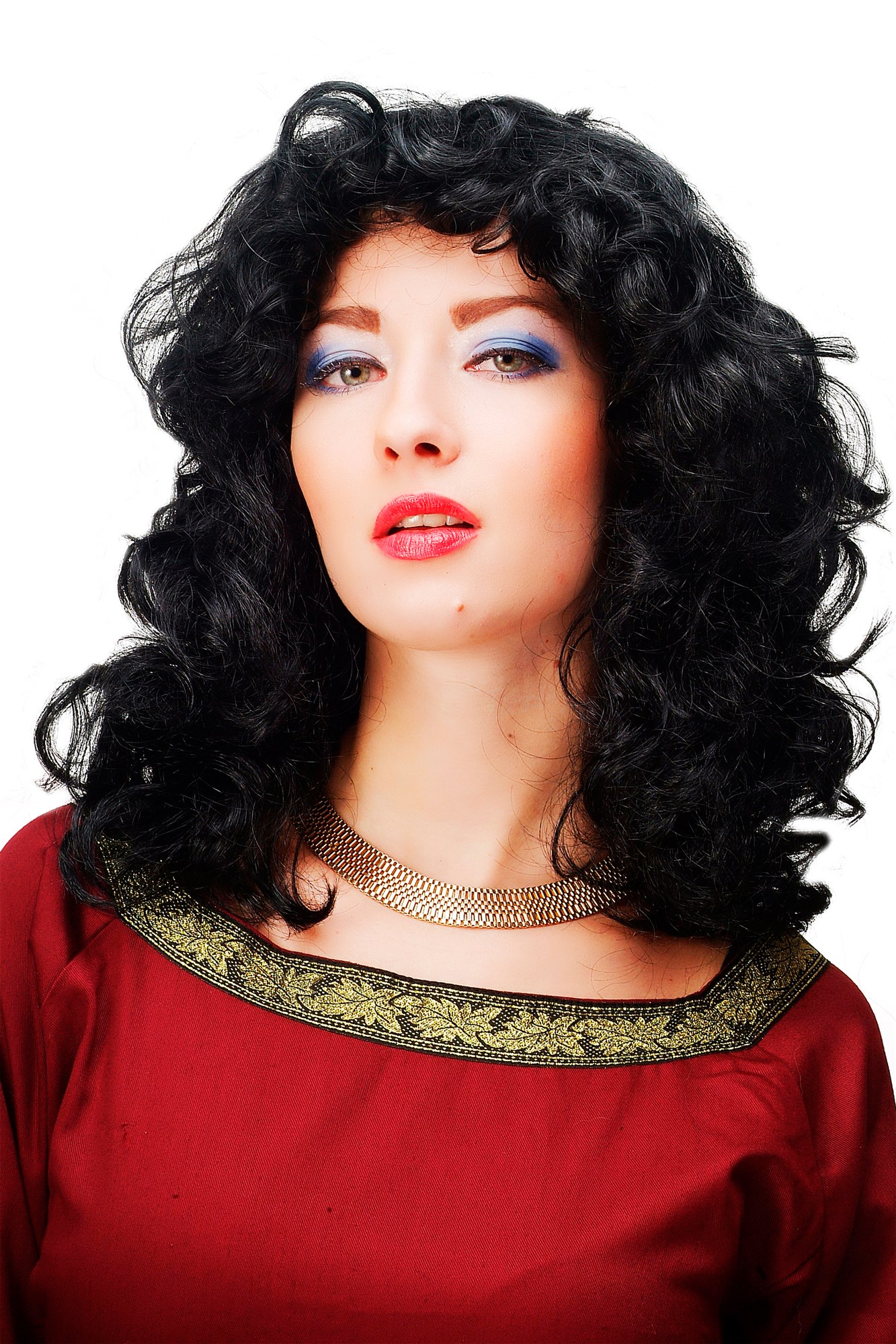 günstige Party Perücke, Perücke wellig Mittelscheitel Schwarz 61842-P103, Vorderansicht, WIG ME UP: Ihr Perücken Online Shop wellige Party Perücke Schwarz schulterlange Haare für Damen