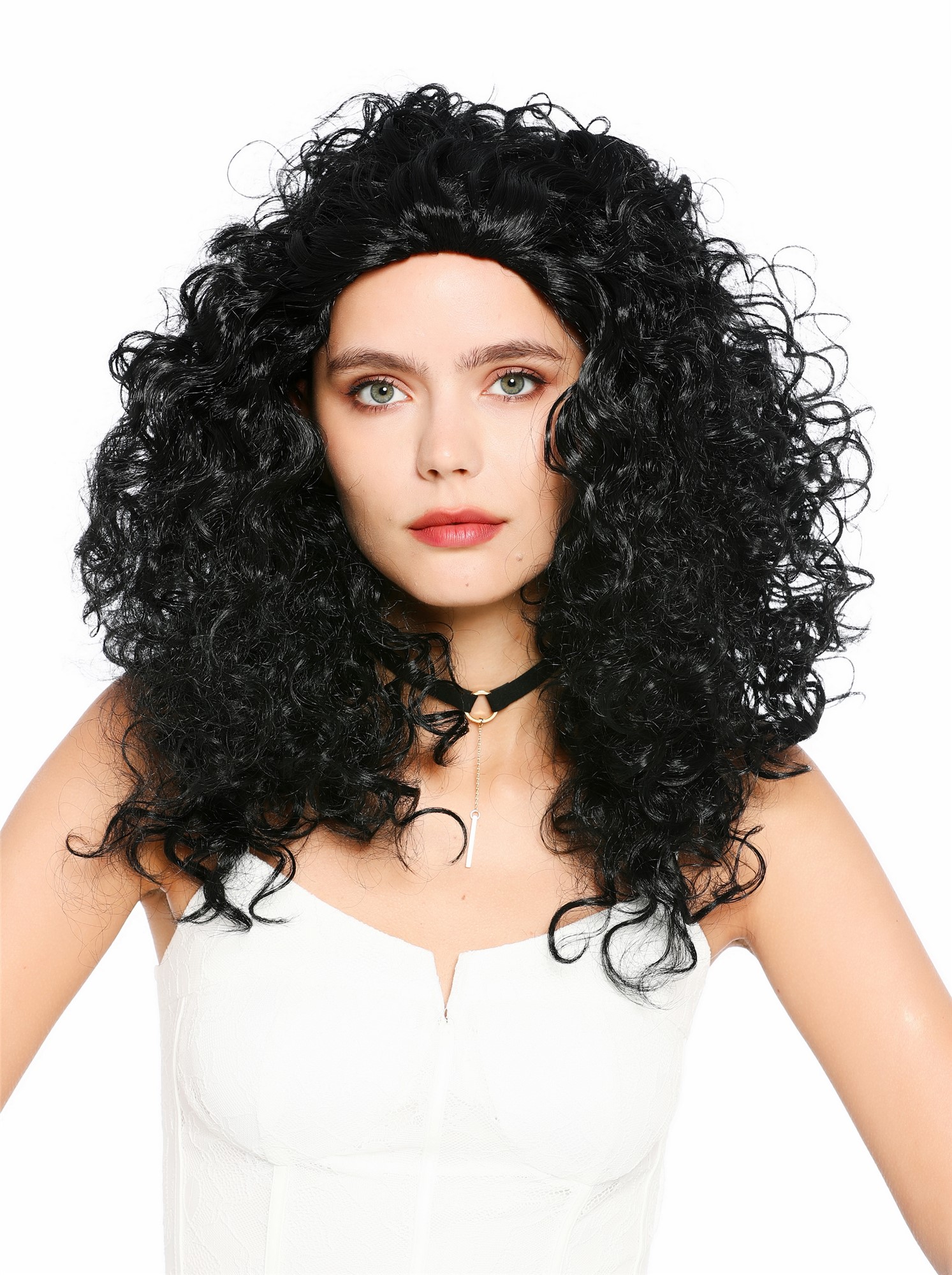 lockige Party-Perücke Tiefschwarz 55 cm lange Perücke für Damen