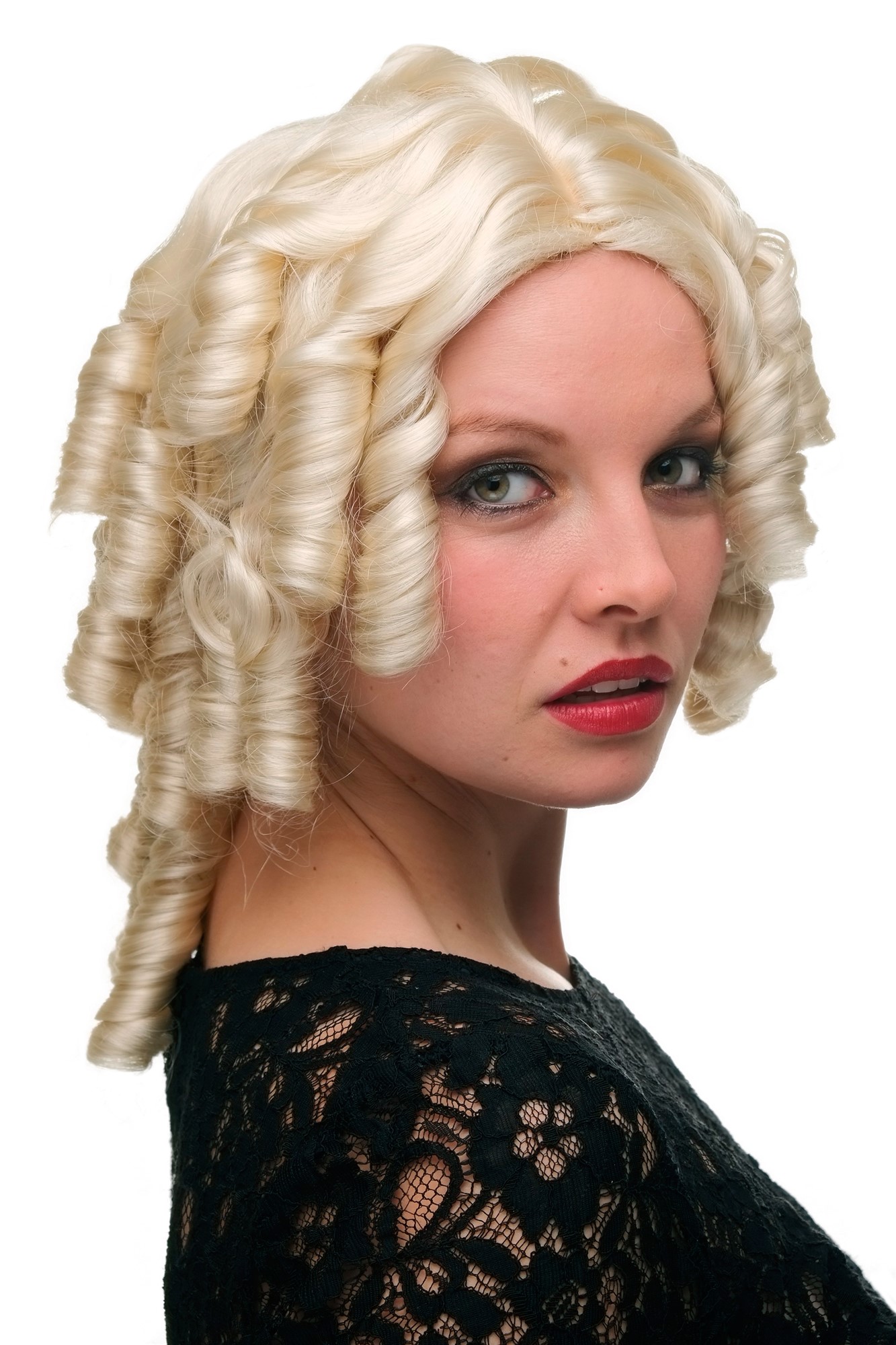 hochwertige Qualitätsperücken, Damen Perücke mit Locken/Spirallocken im Barock-Look Platinblond Blond 6006A-613, Vorderansicht, WIG ME UP: Ihr Perücken Online Shop lockige Tressen-Perücke mit Kopfhaut-Imitat Platinblond schulterlange Haare für Damen