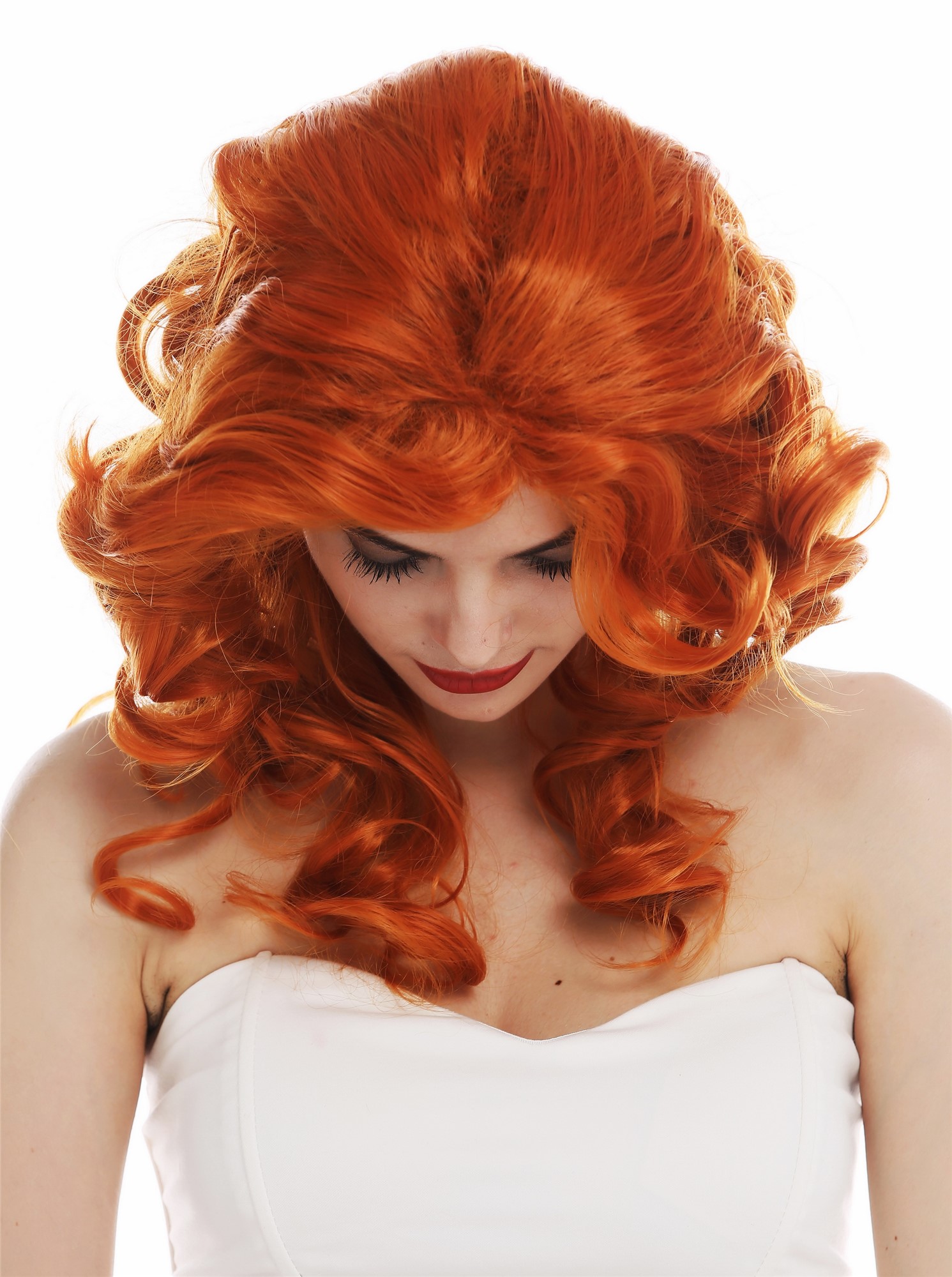 hochwertige Qualitätsperücken, Perücke Diva 80er Wellig Orange Rot WL-3010-T2735, Ansicht 4, WIG ME UP: Ihr Perücken Online Shop lockige Tressen-Perücke Orangerot schulterlange Haare für Damen