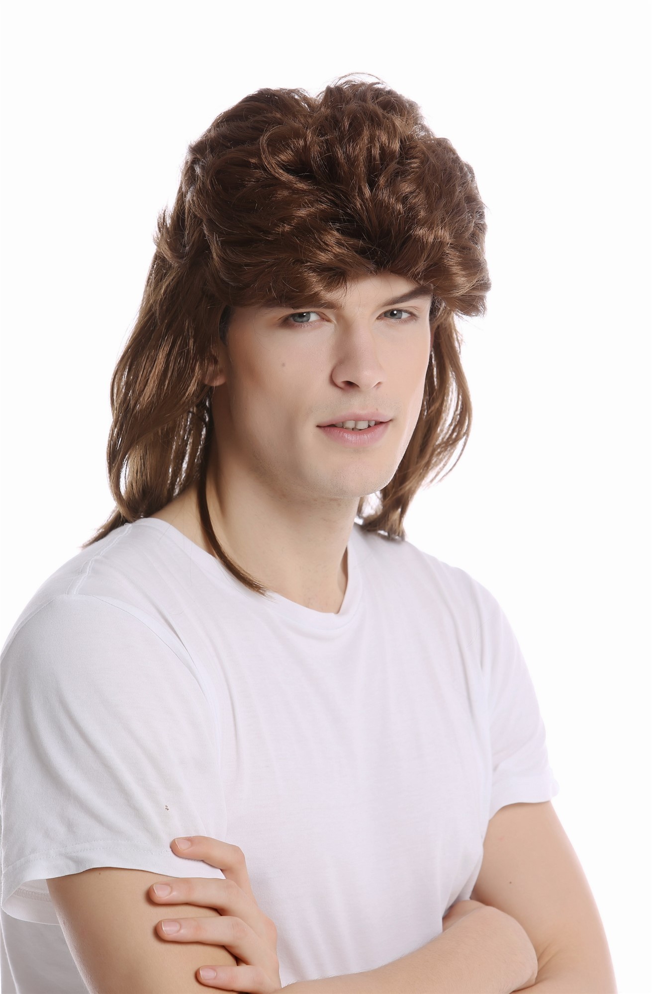günstige Party Perücke, Perücke Vokuhila 80er Proll Braun toupiert aufgebürstet G-2-ZA6, Ansicht 4, WIG ME UP: Ihr Perücken Online Shop wellige Party Perücke Braun schulterlange Haare Unisex