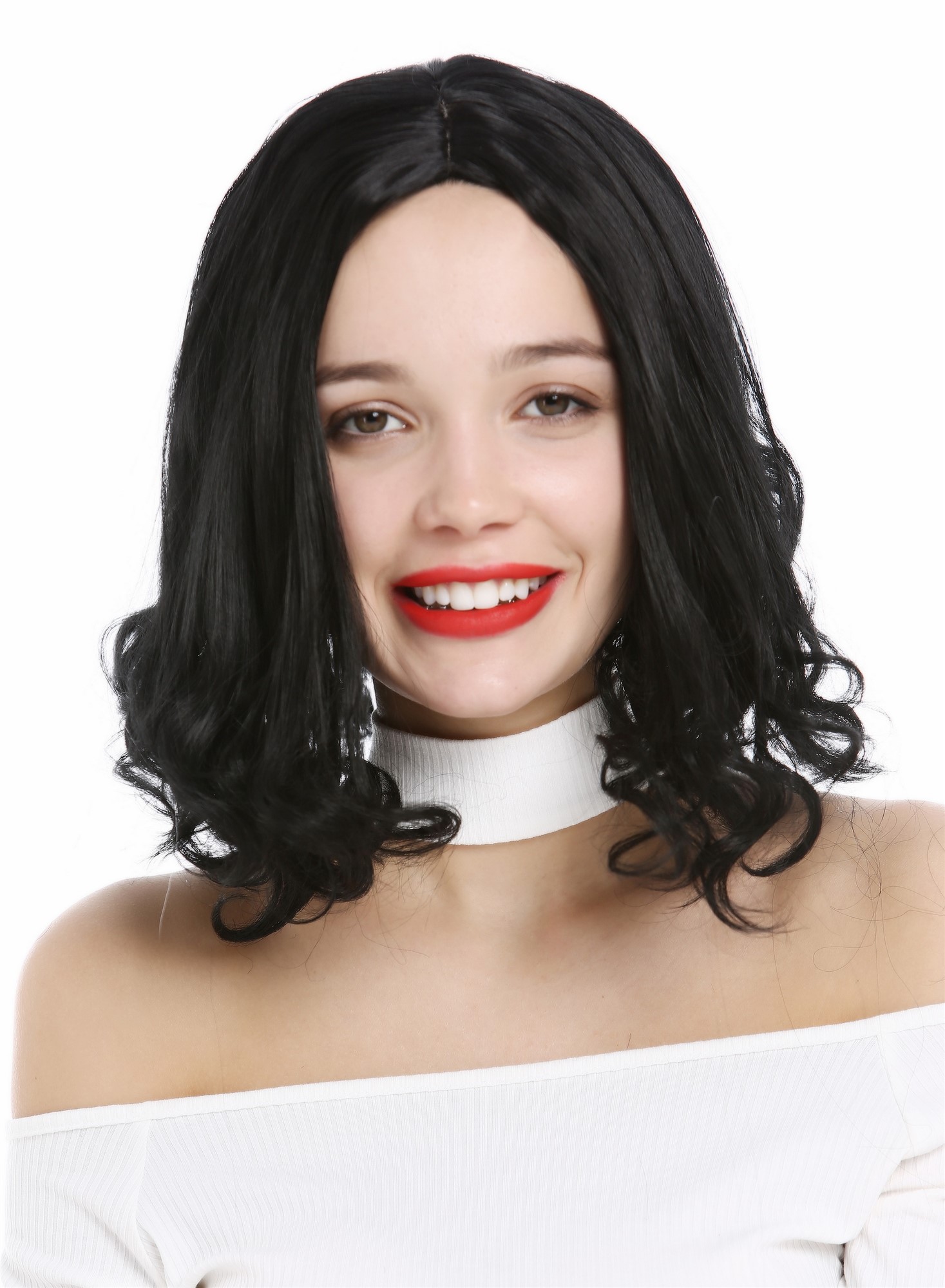 Lady Wig short Bob Longbob straight curled tips middle parting black YZF-4369, view 3, WIG ME UP: Your Perücken Online Shop Quality Wigs, Ladies, Black, curled, short