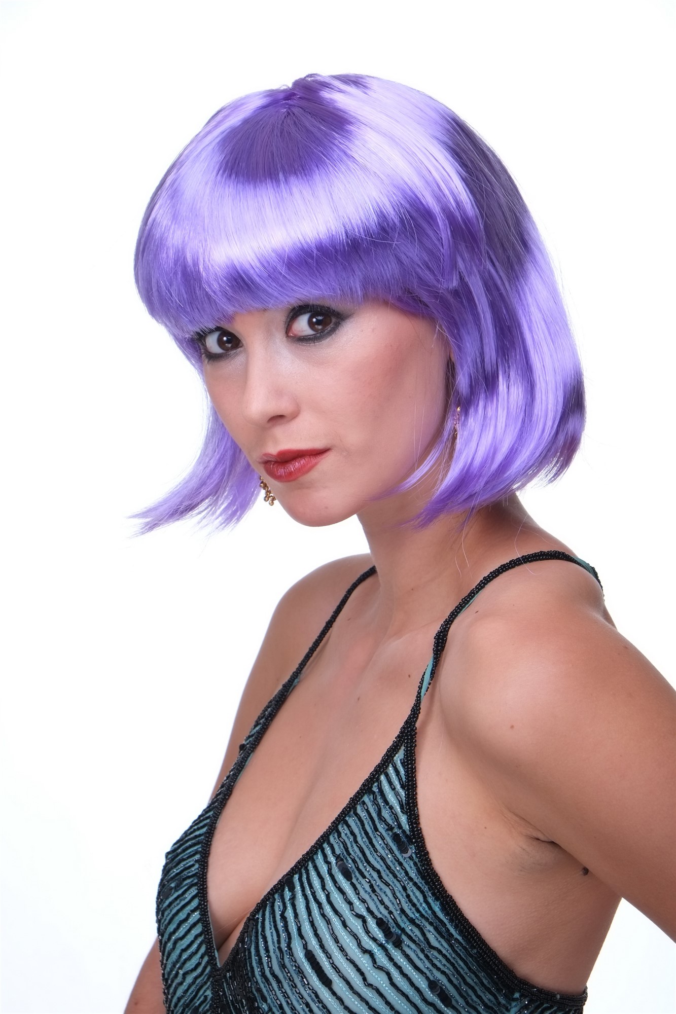 Party Wig, Ladies, neon violet, straight, short