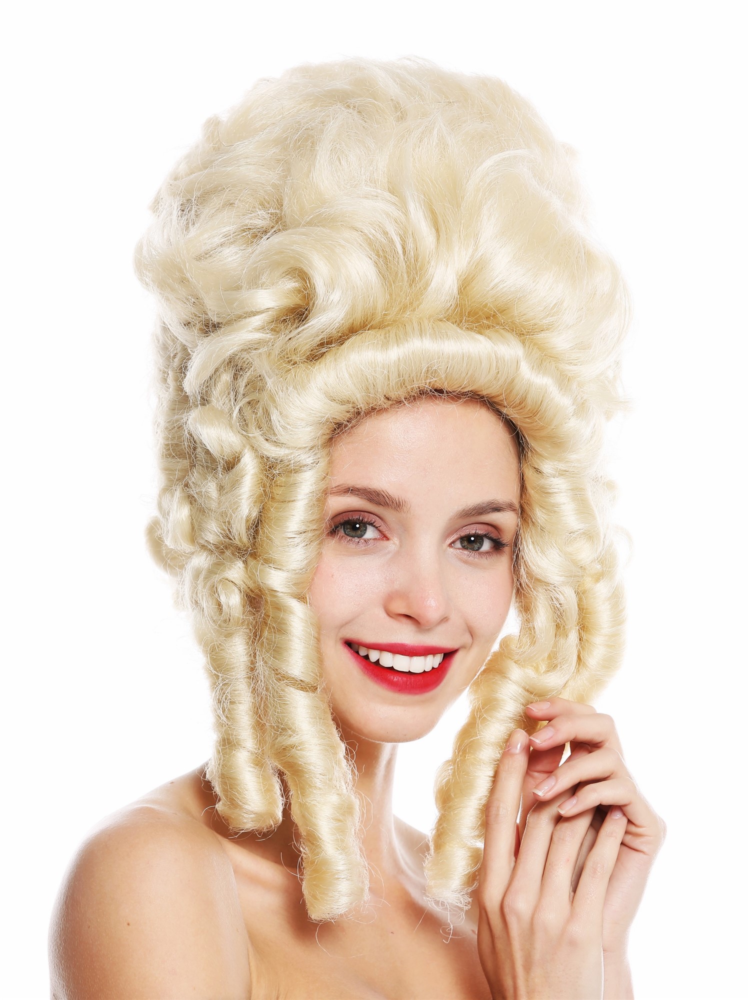 hochwertige Qualitätsperücken, Perücke Barock Pompadour Gräfin Platinblond VK-38-613, Ansicht 2, WIG ME UP: Ihr Perücken Online Shop lockige Tressen-Perücke Platinblond schulterlange Haare für Damen