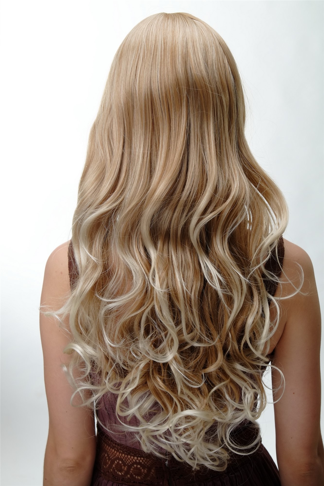 hochwertige Qualitätsperücken, Damen Perücke sehr lang lockig Erdbeerblond-Platinblond-Mix 3224-27T613, Ansicht 4, WIG ME UP: Ihr Perücken Online Shop lockige Tressen-Perücke mit Kopfhaut-Imitat Erdbeerblond-Platinblond-Mix lange Haare für Damen