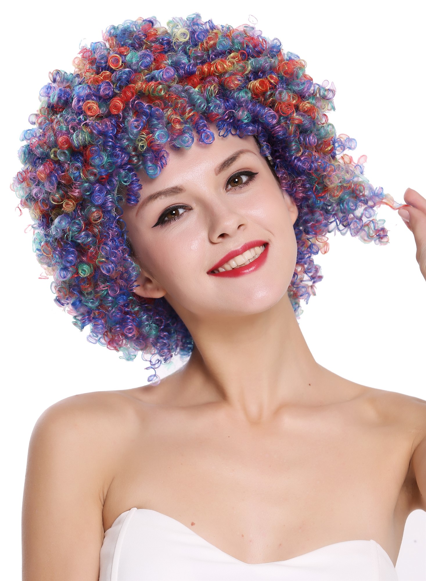 Party Wig, Ladies, green, blue, red, yellow-pink, curled, short