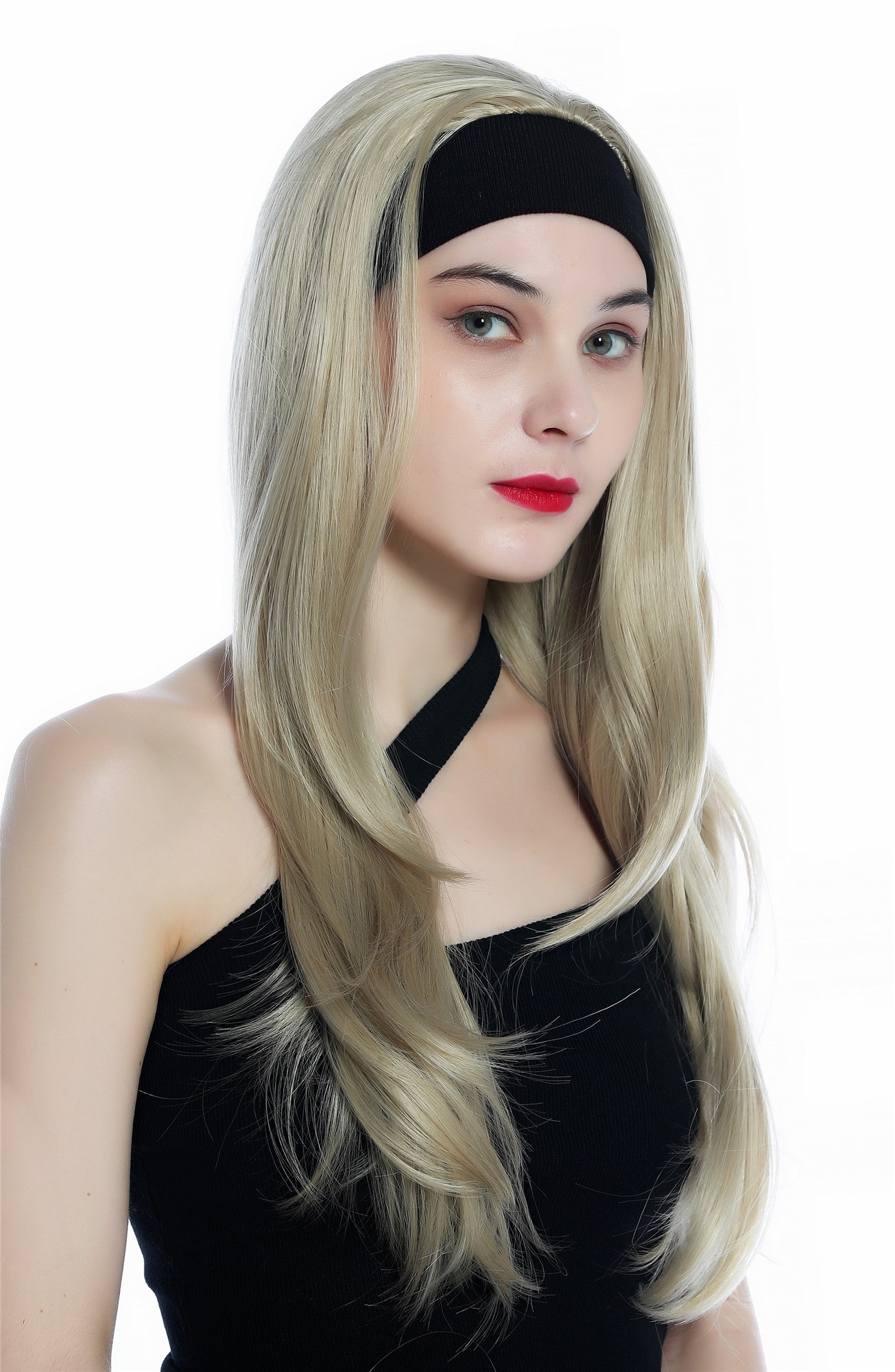 hochwertige Qualitätsperücken, Perücke Halbperücke Stirnband lang glatt blond Mittel-Aschblond H9306-24, Ansicht 2, WIG ME UP: Ihr Perücken Online Shop glatte Tressen-Perücke mit Stirnband Aschblond lange Haare für Damen
