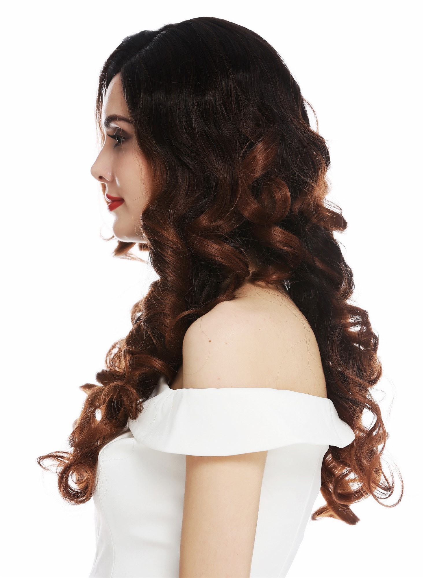 Quality Wigs, Ladies, black-brown mix, curled, long